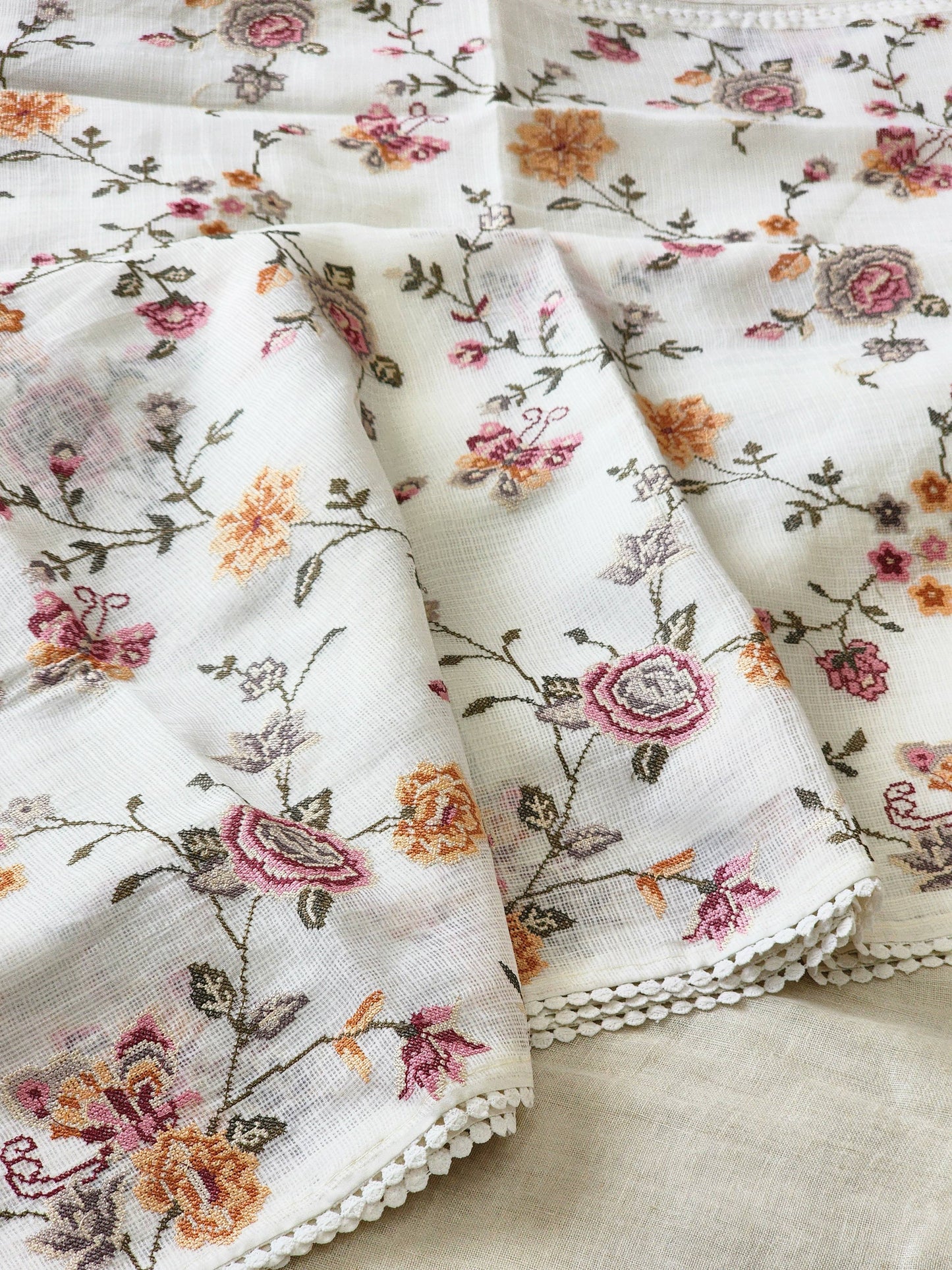 White Kota Silk Saree