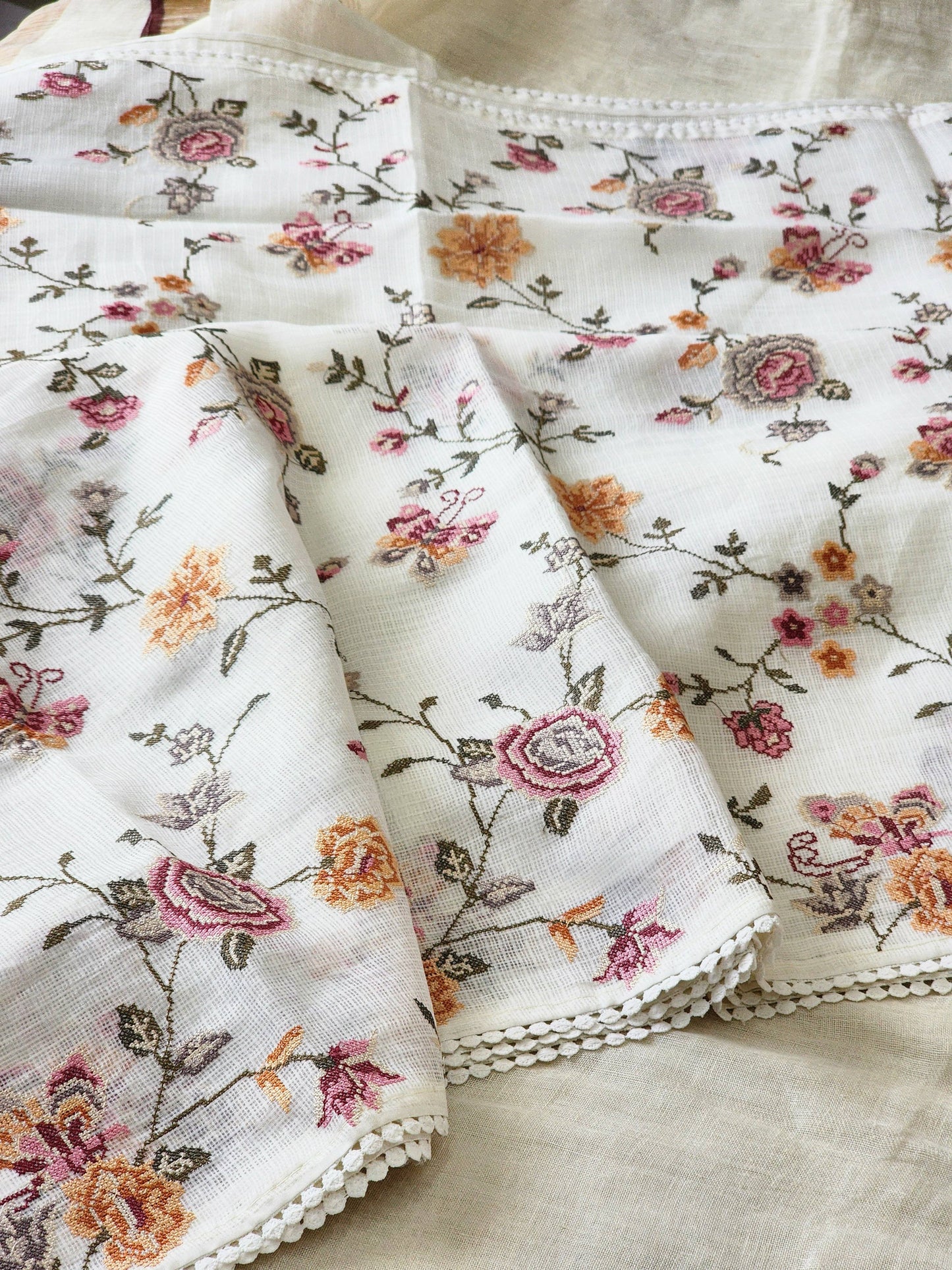 White Kota Silk Saree