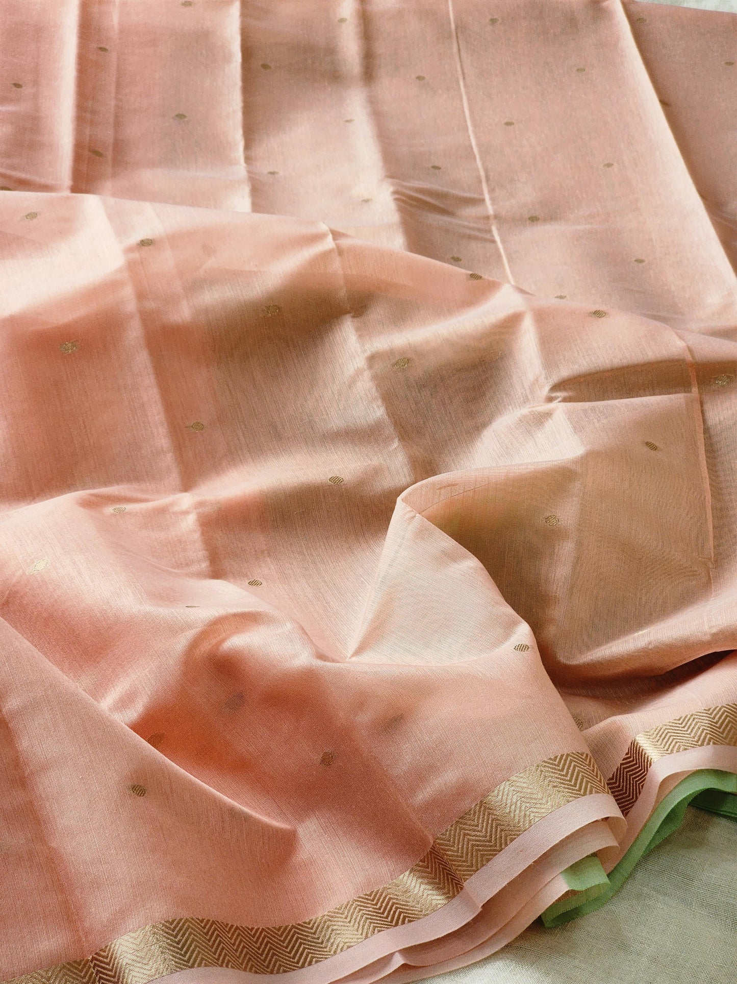 Peach Mul Chanderi Saree