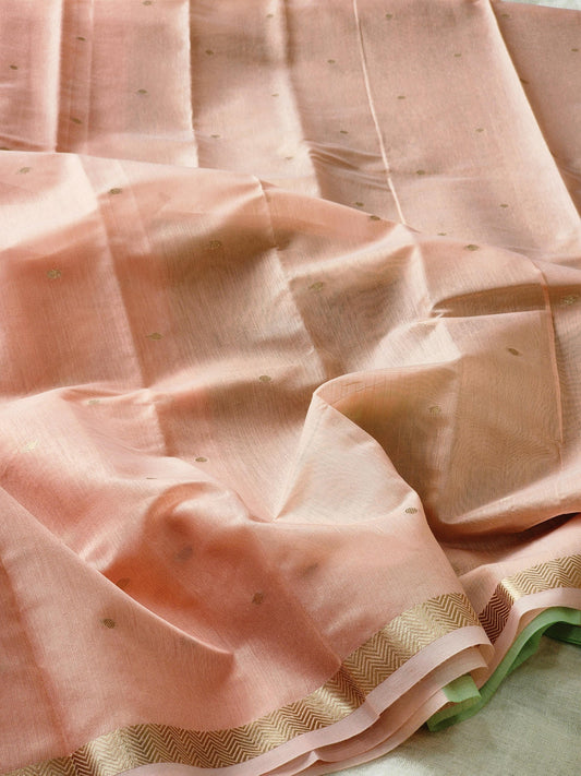 Peach Mul Chanderi Saree