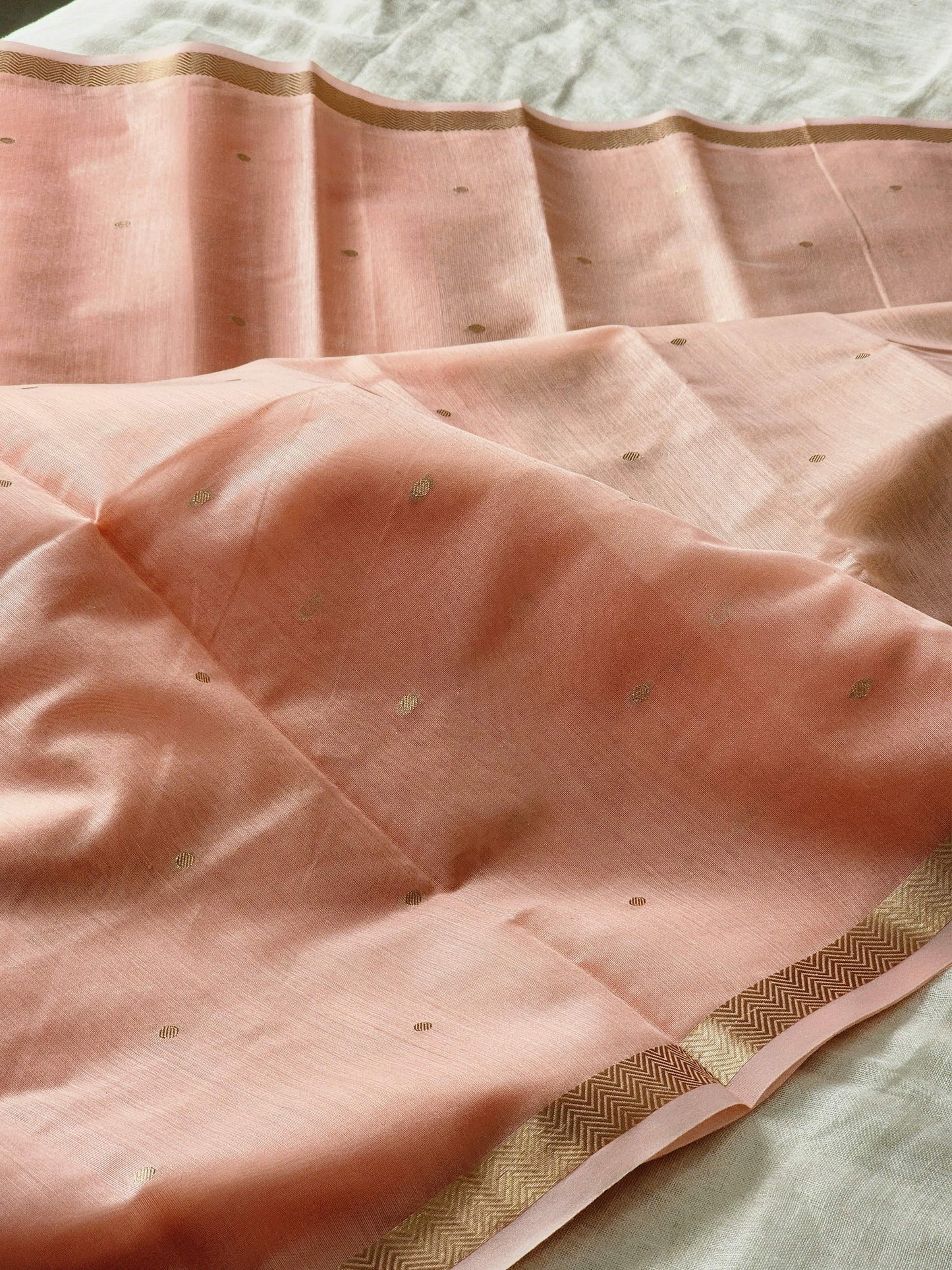 Peach Mul Chanderi Saree