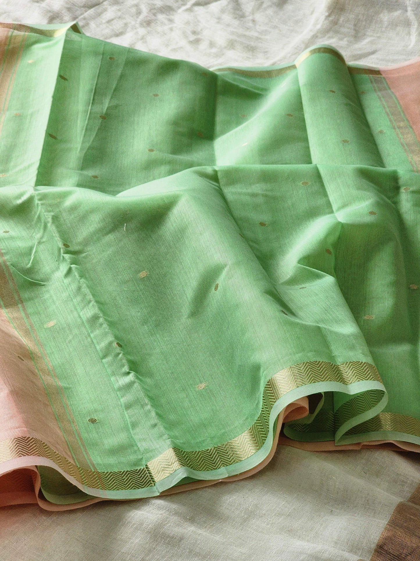Peach Mul Chanderi Saree