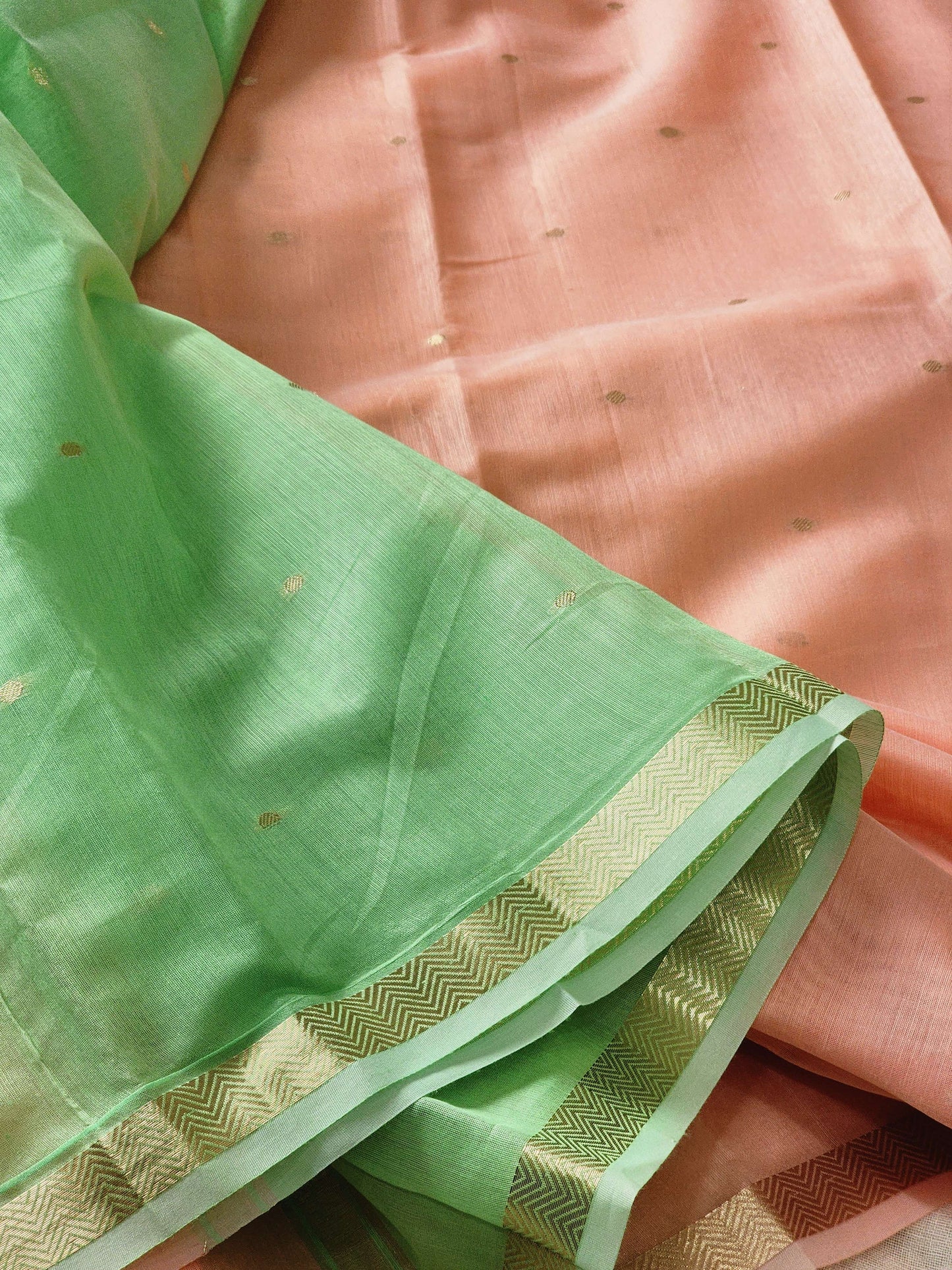 Peach Mul Chanderi Saree