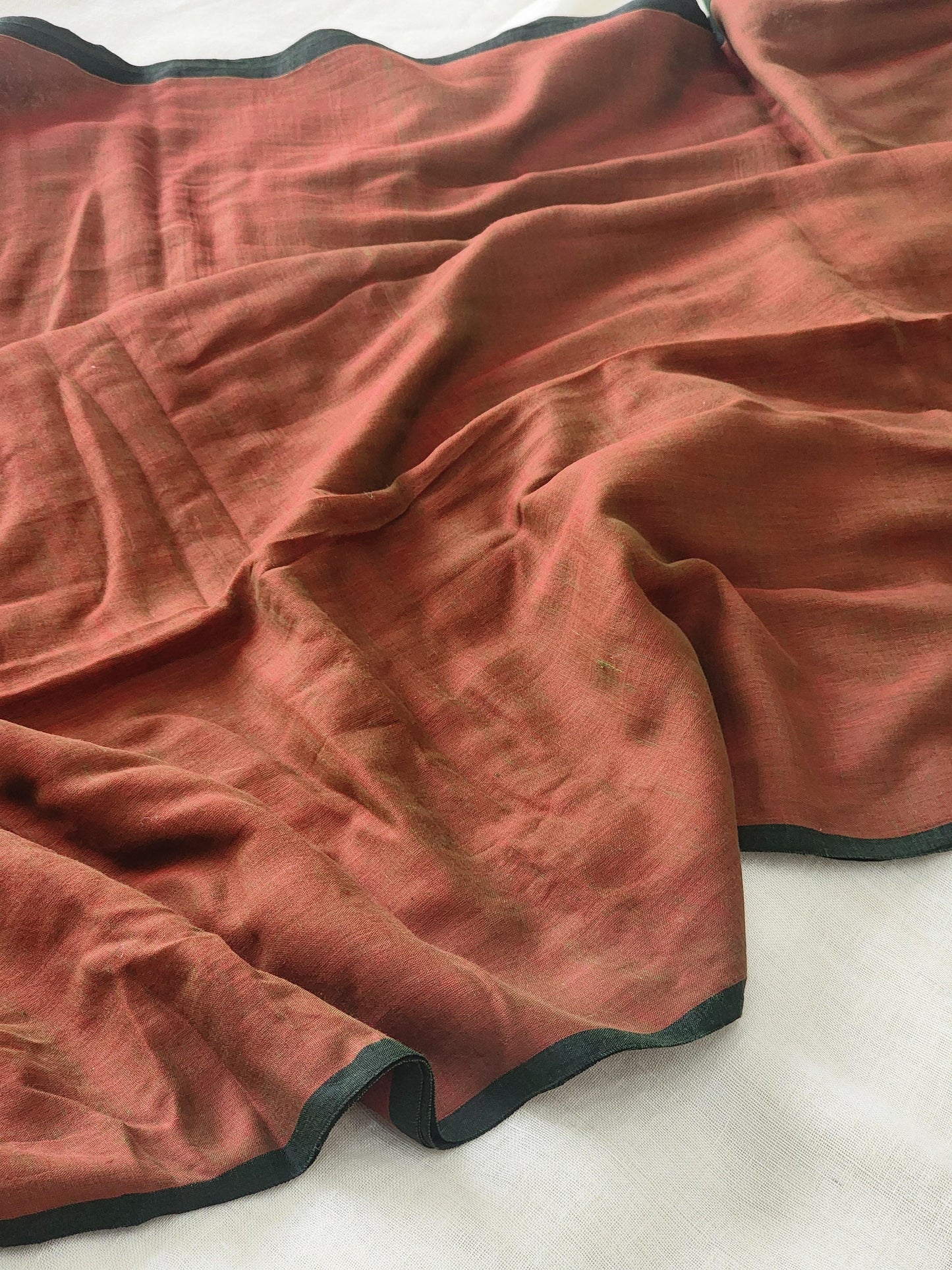 Rust brown mulmul cotton saree