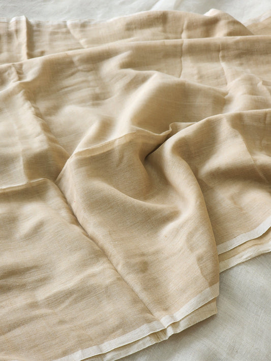 Light beige mulmul cotton saree