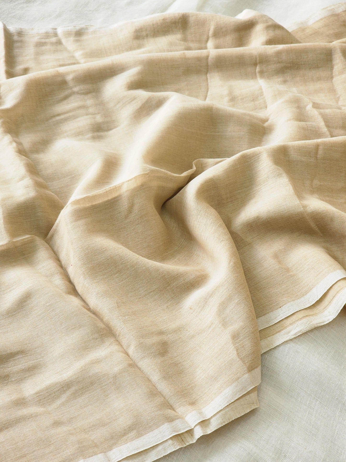 Light beige mulmul cotton saree