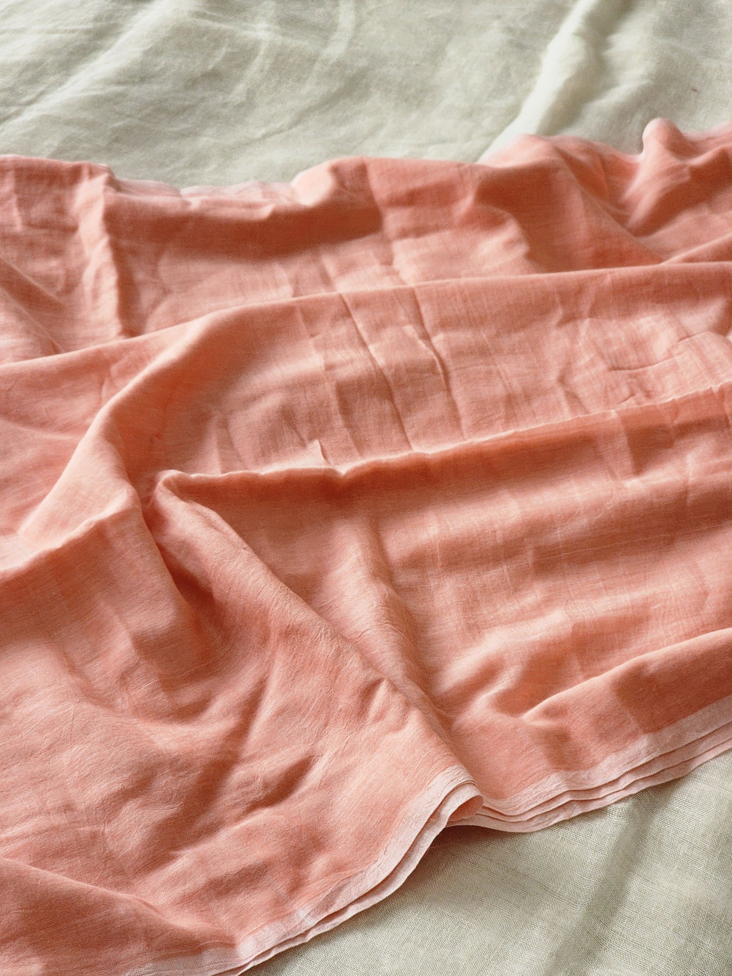 Peach mulmul cotton saree