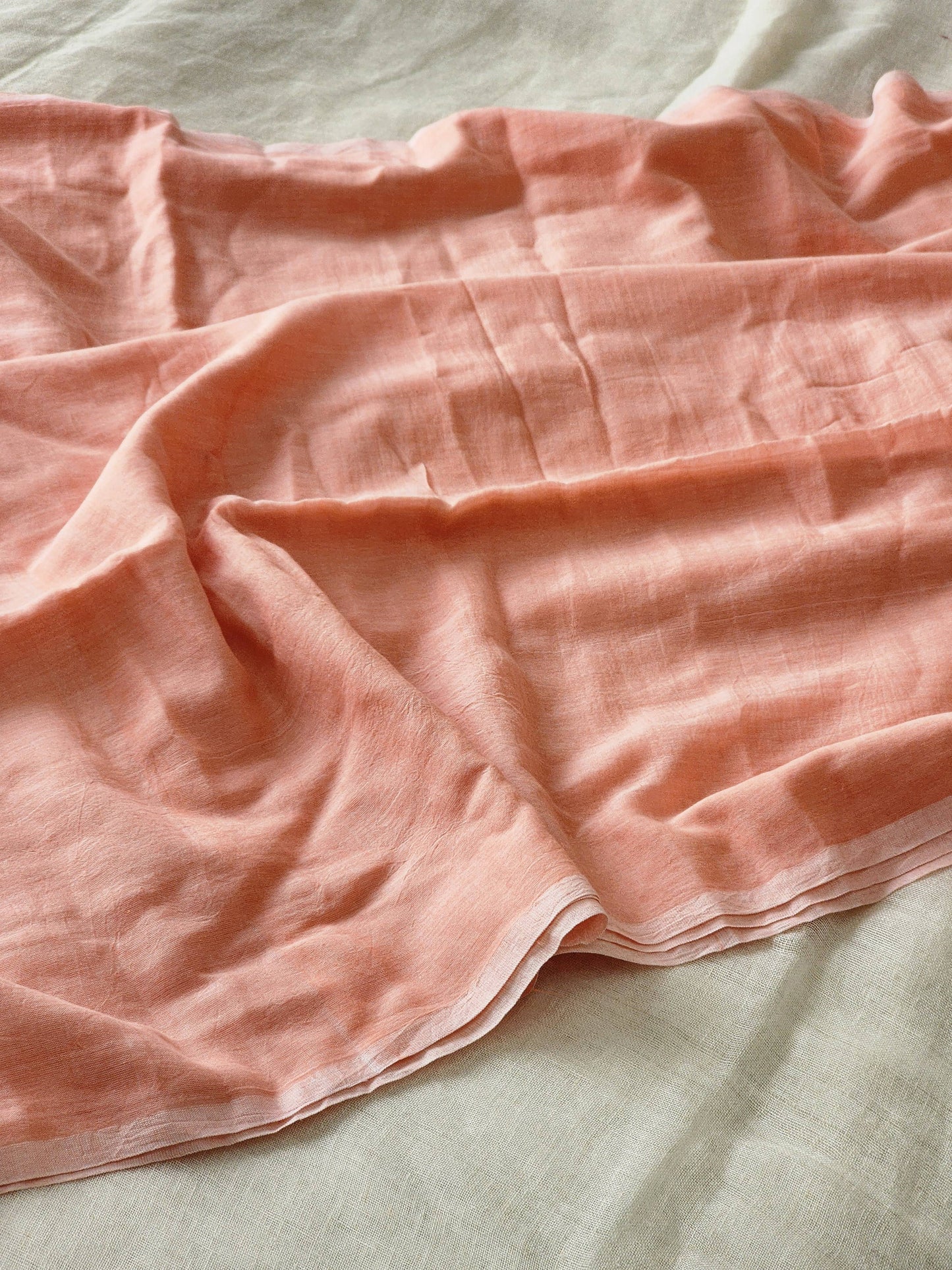 Peach mulmul cotton saree