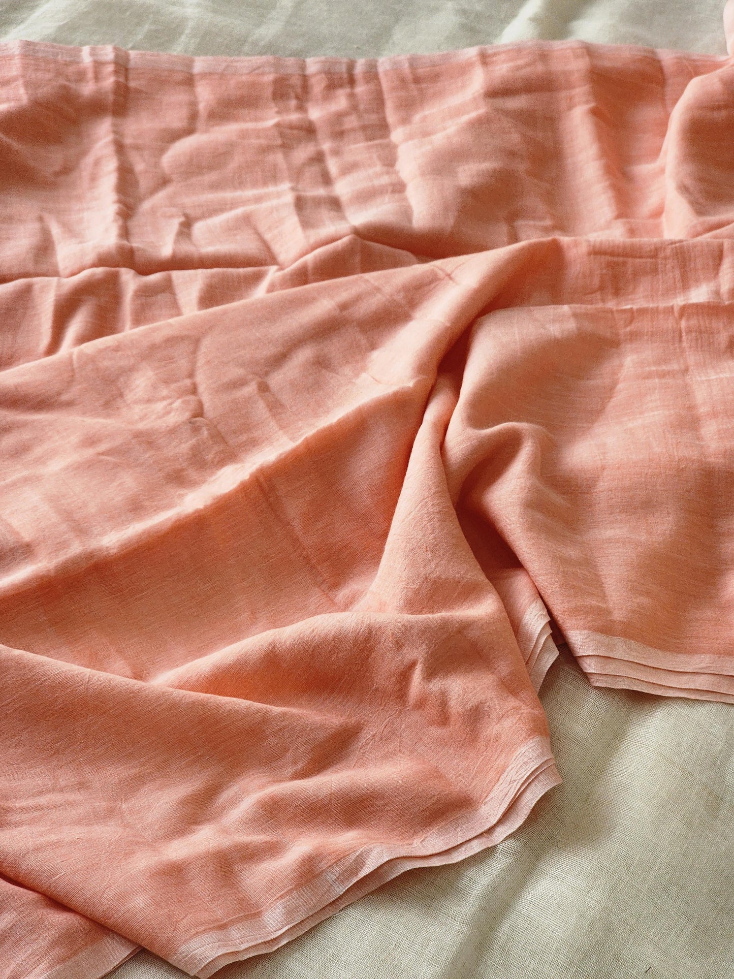 Peach mulmul cotton saree