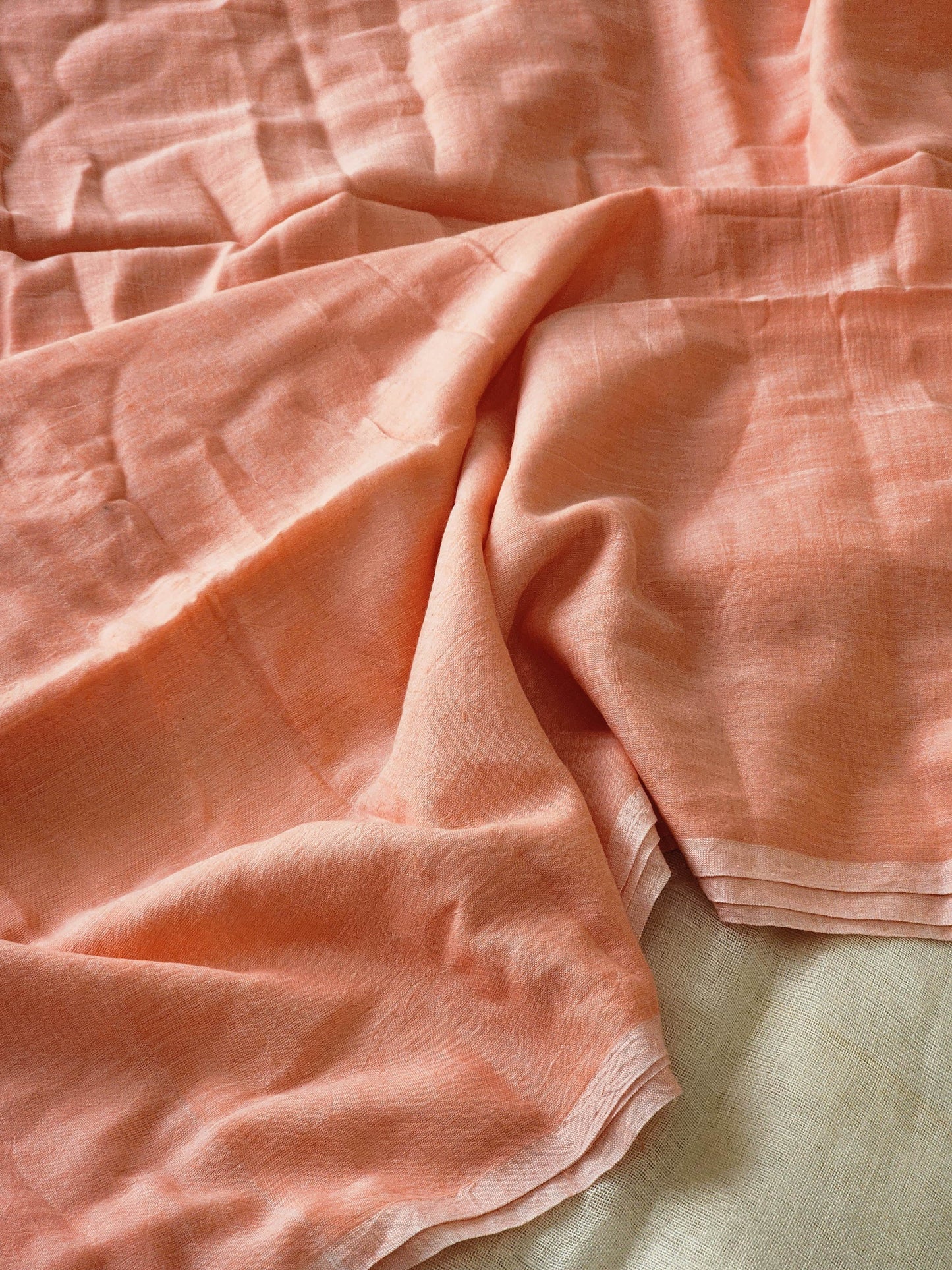 Peach mulmul cotton saree