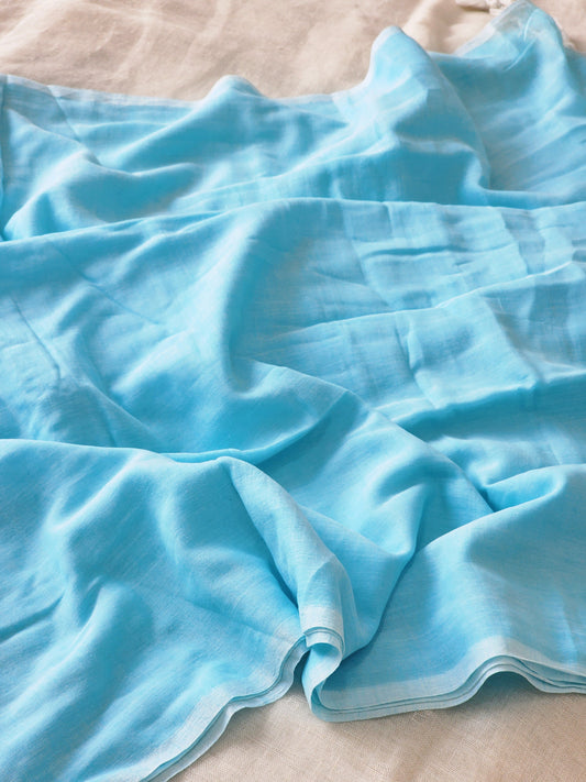 Pastel blue mulmul cotton saree