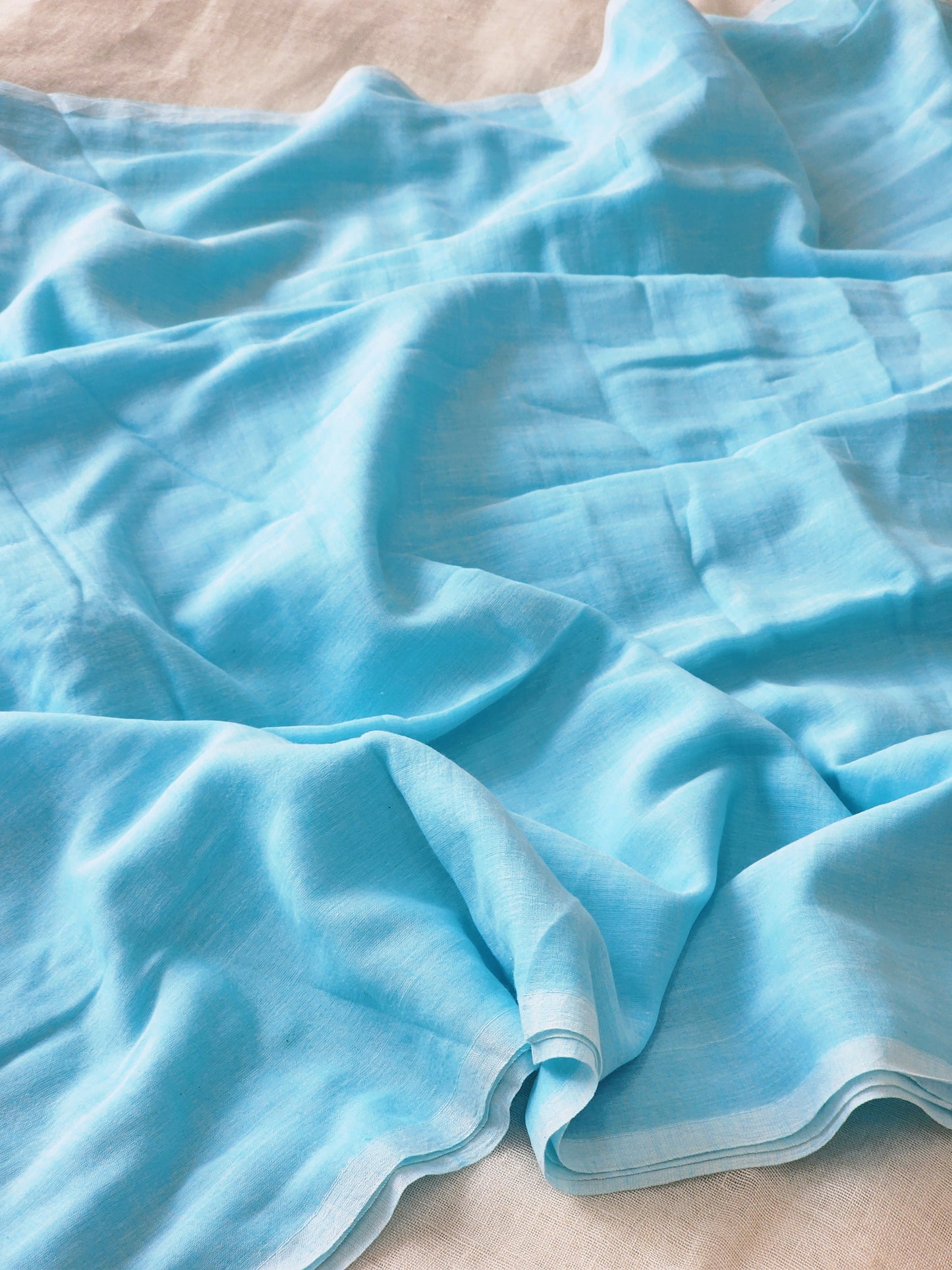 Pastel blue mulmul cotton saree