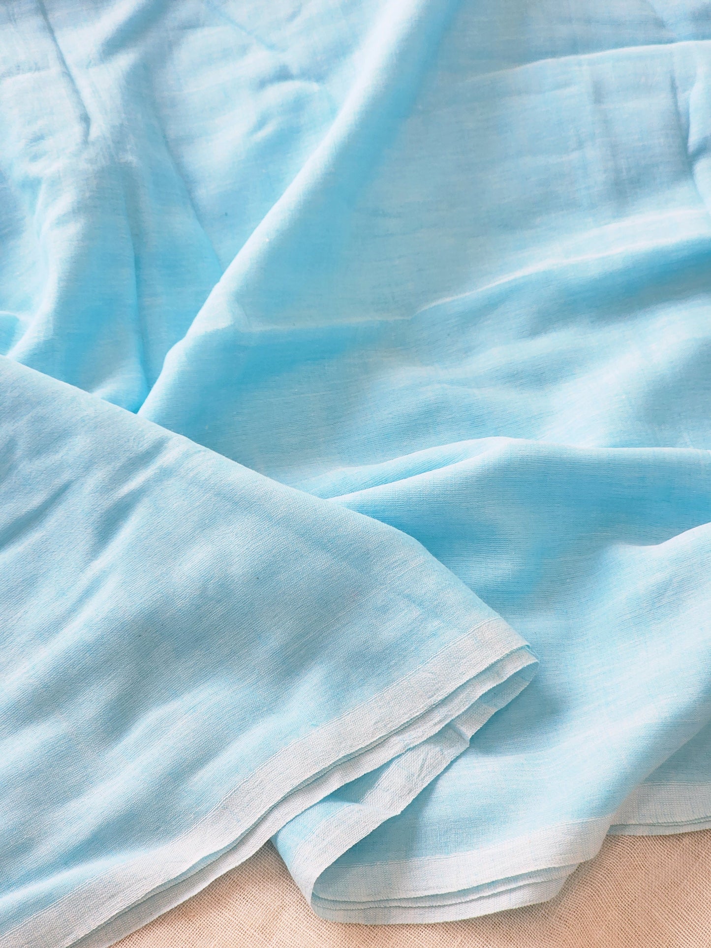 Pastel blue mulmul cotton saree