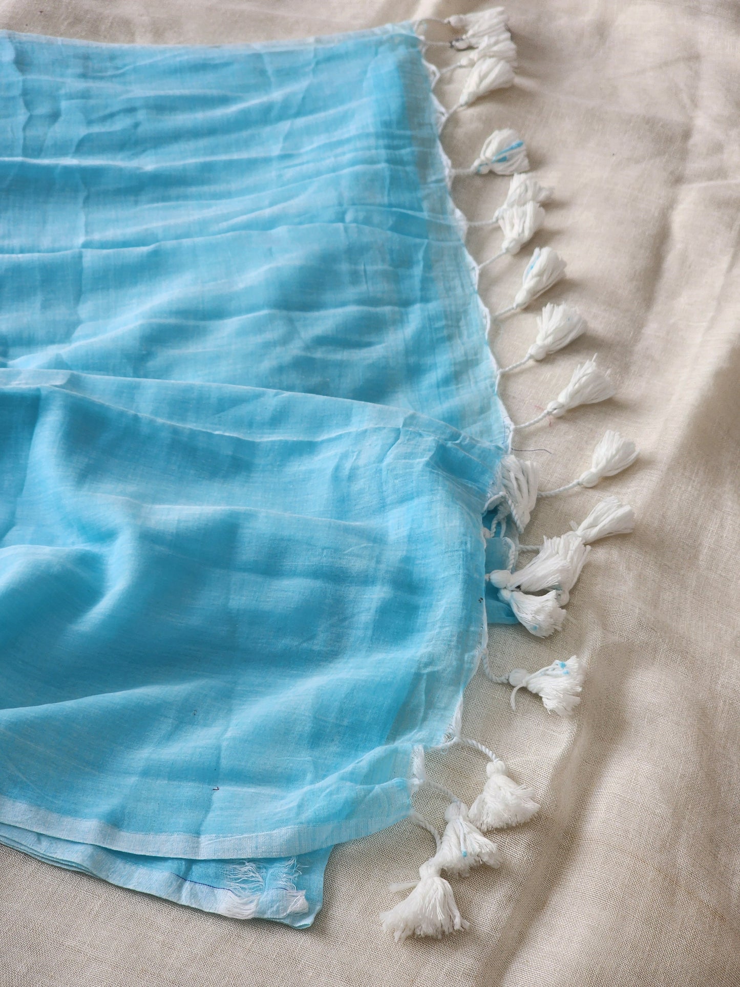 Pastel blue mulmul cotton saree