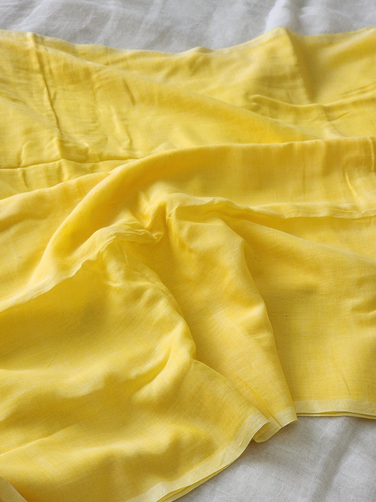 Pastel yellow mulmul cotton saree