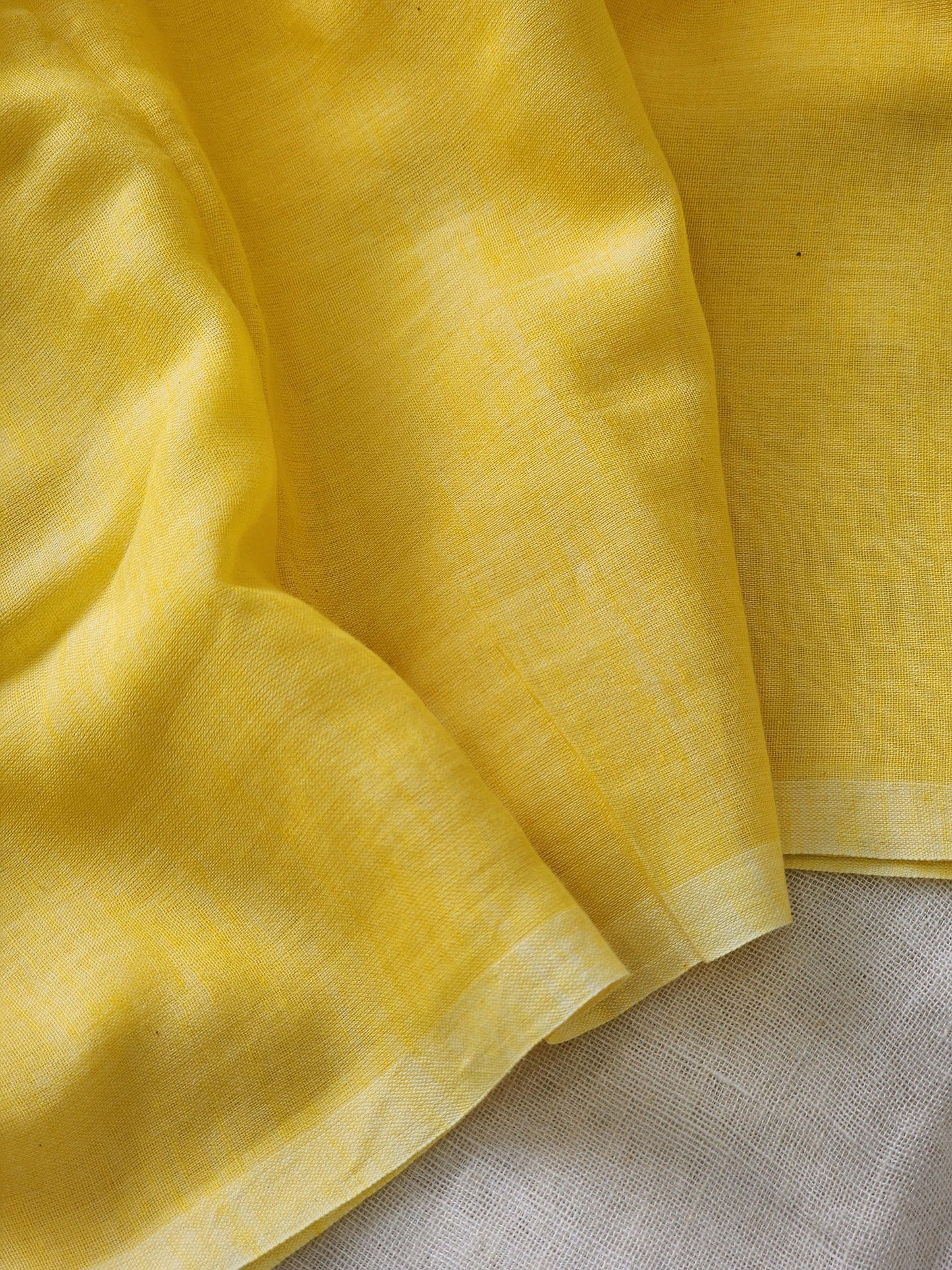 Pastel yellow mulmul cotton saree