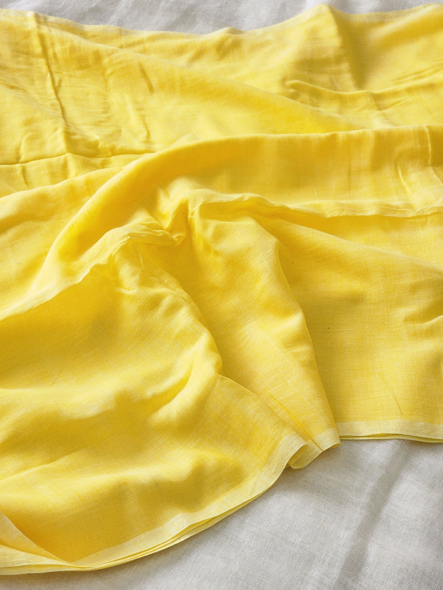 Pastel yellow mulmul cotton saree