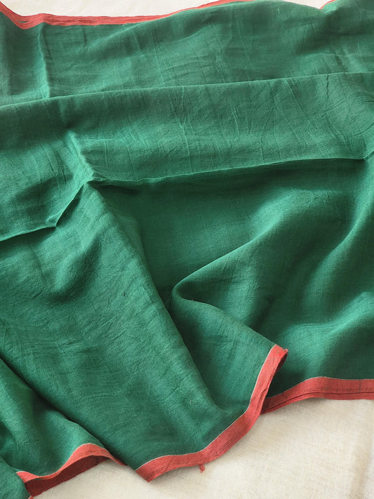 Green mulmul cotton saree