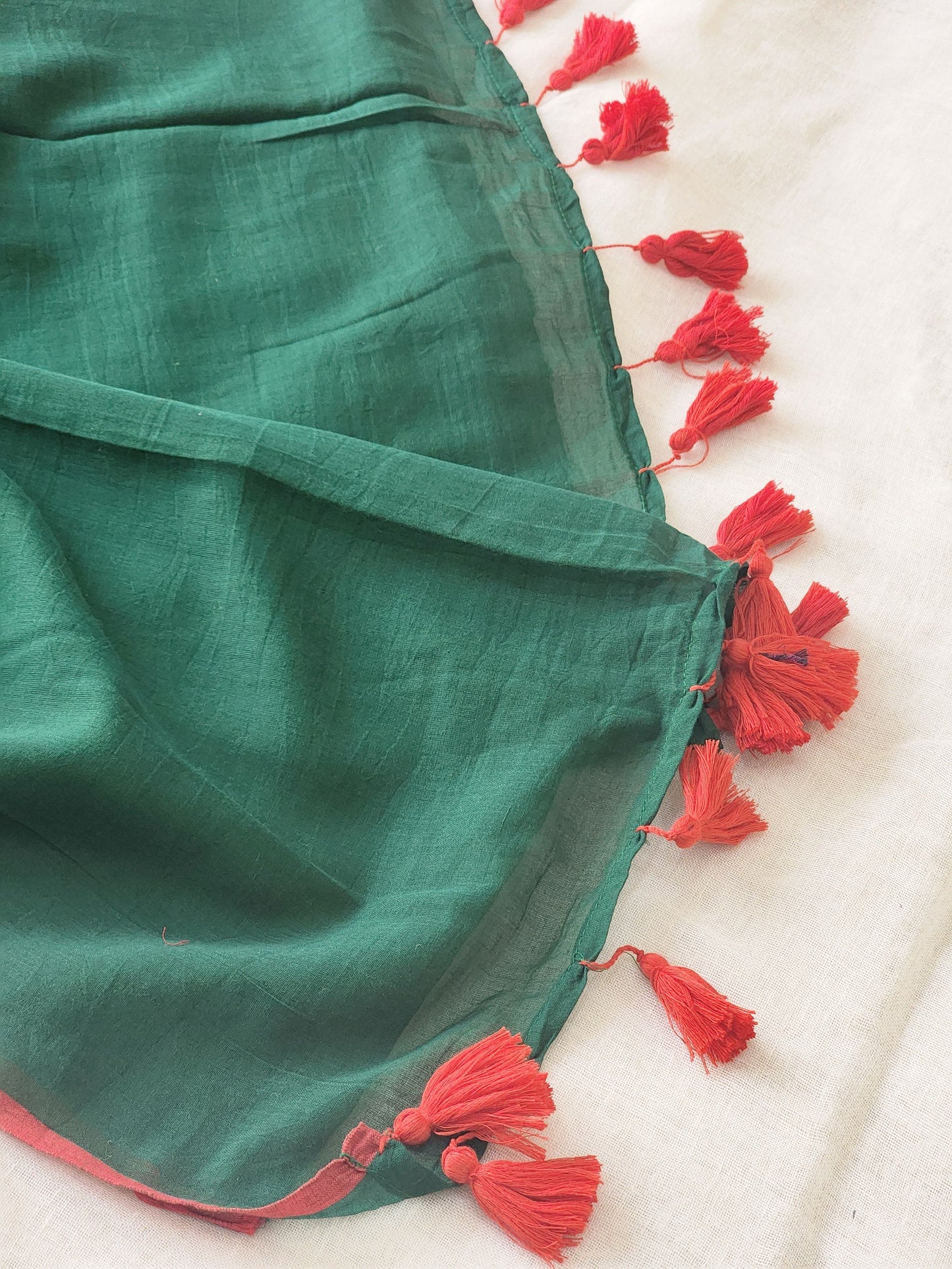 Green mulmul cotton saree
