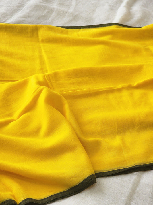 Yellow mulmul cotton saree