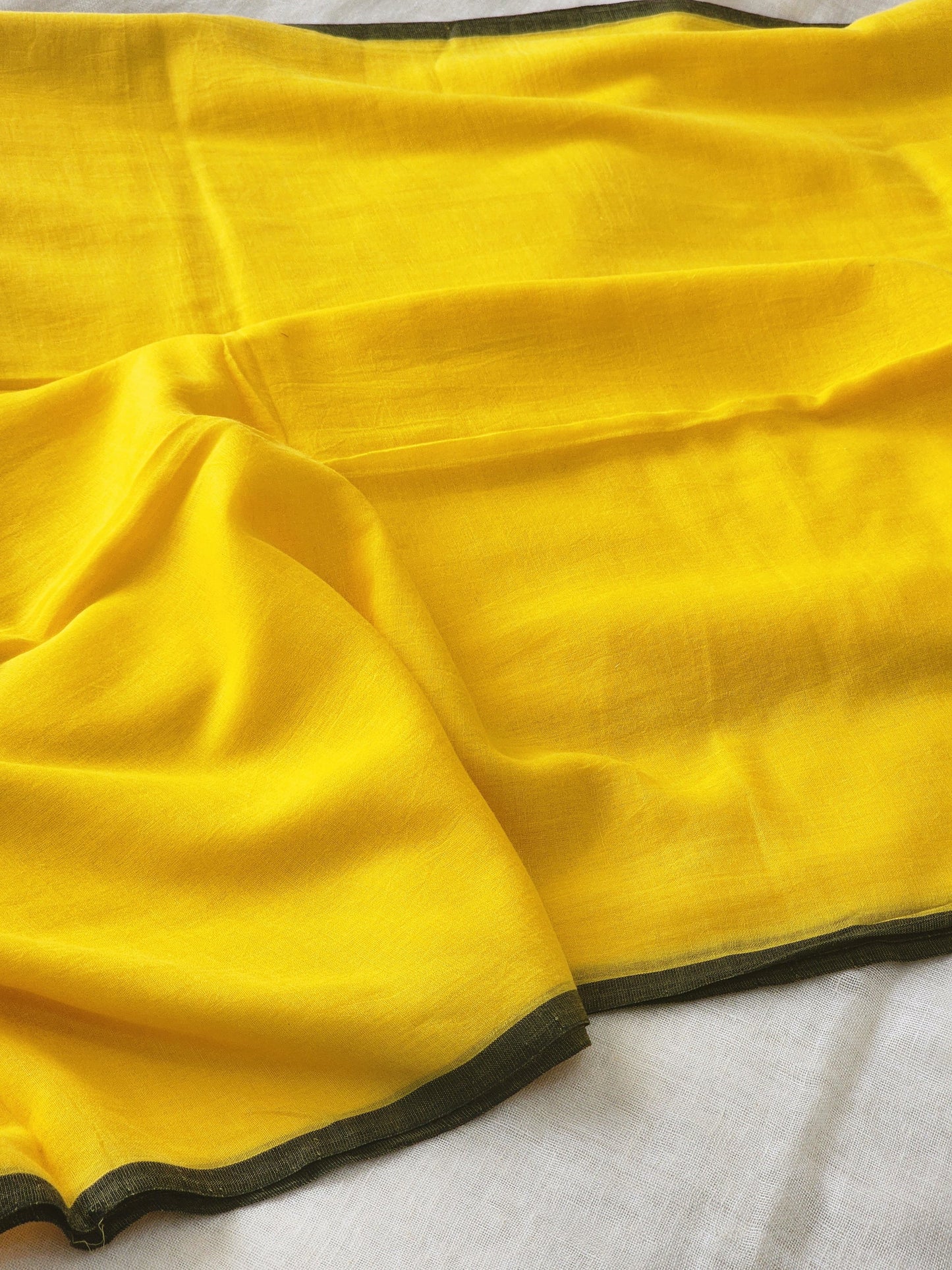 Yellow mulmul cotton saree