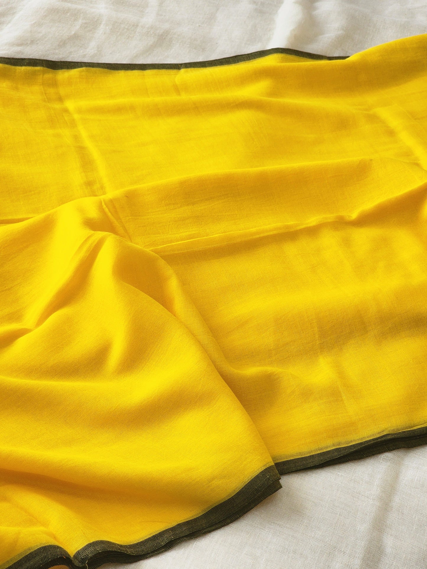 Yellow mulmul cotton saree