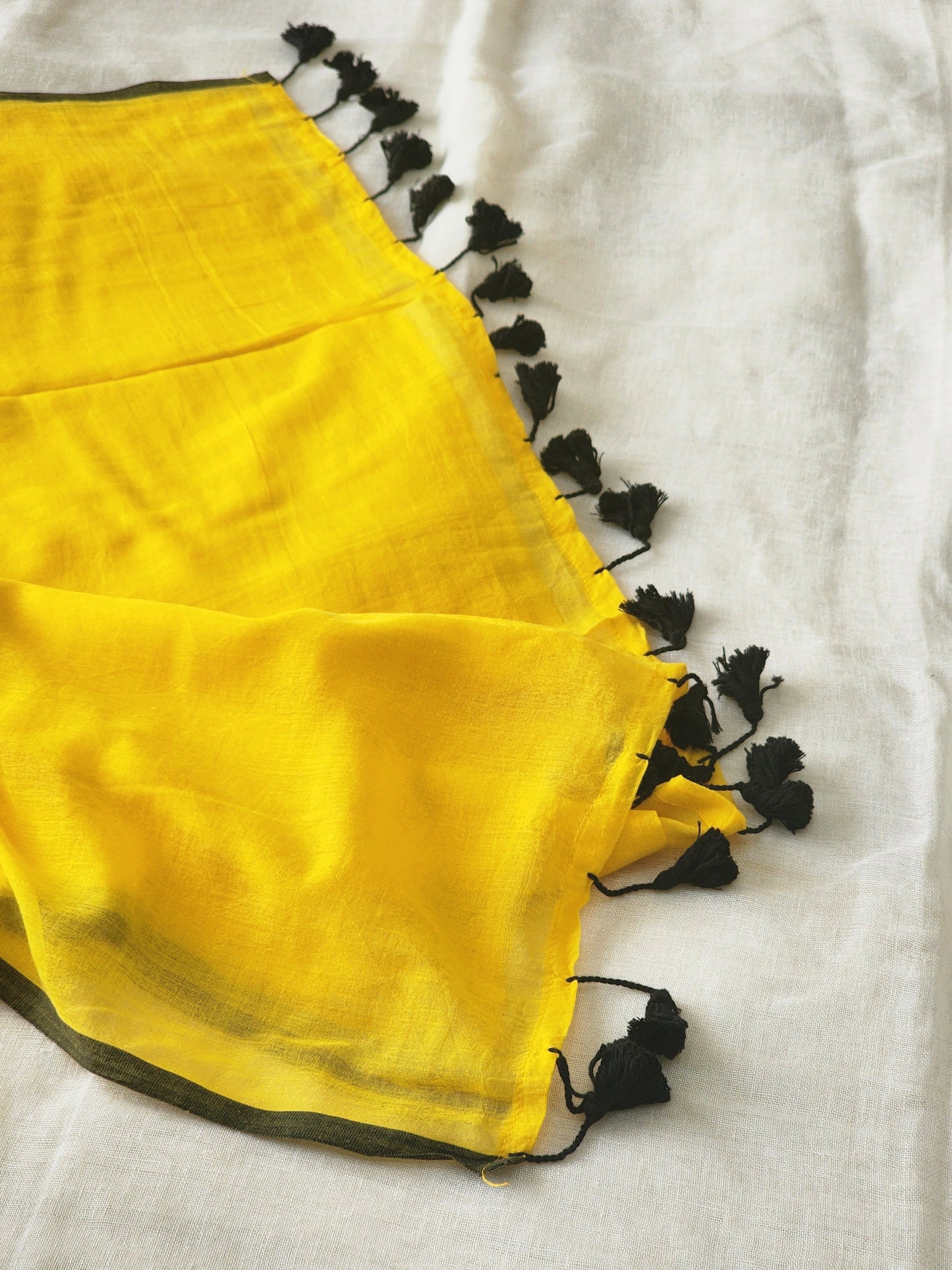 Yellow mulmul cotton saree