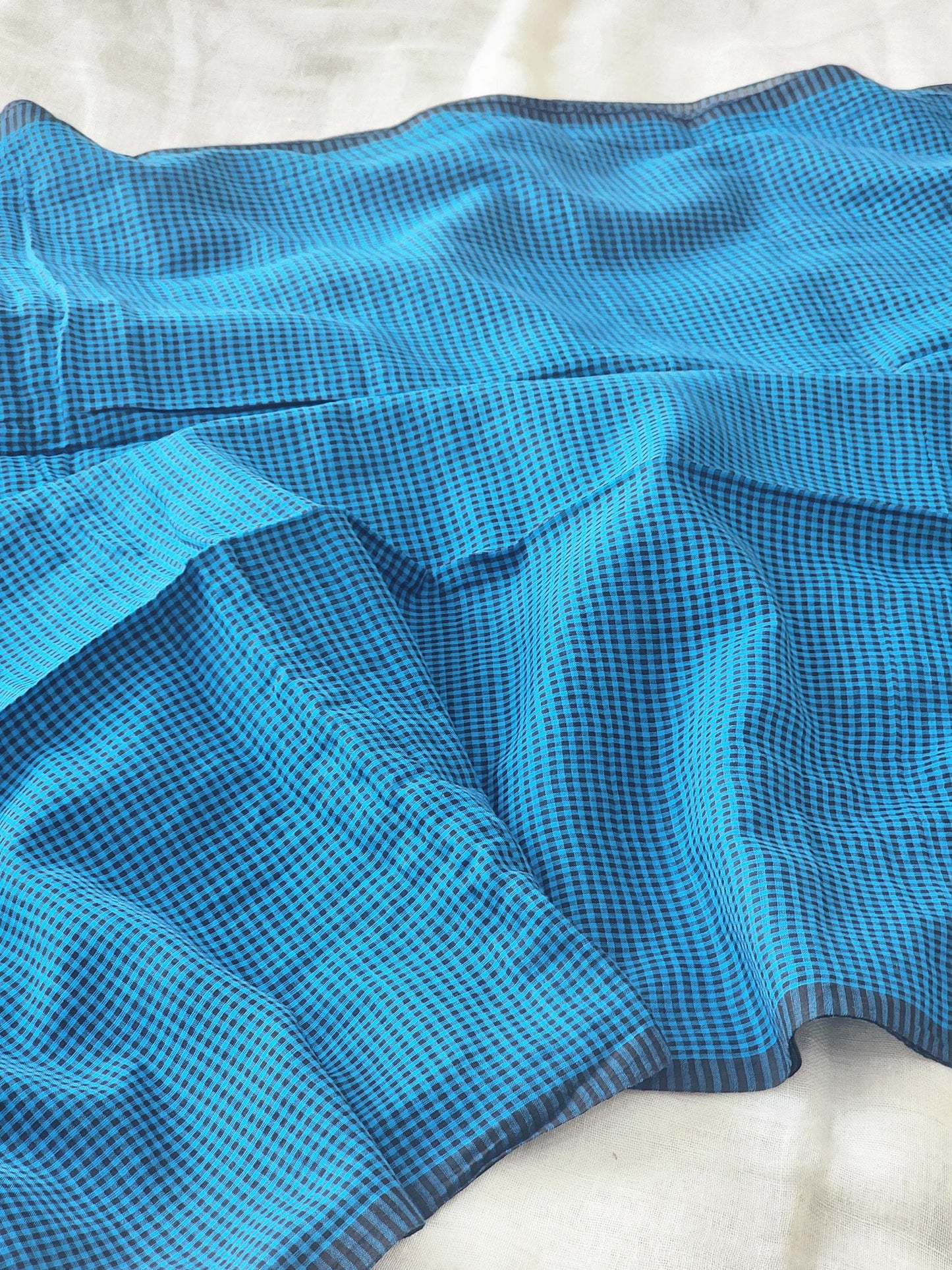 Turquoise blue Cotton Handloom Saree