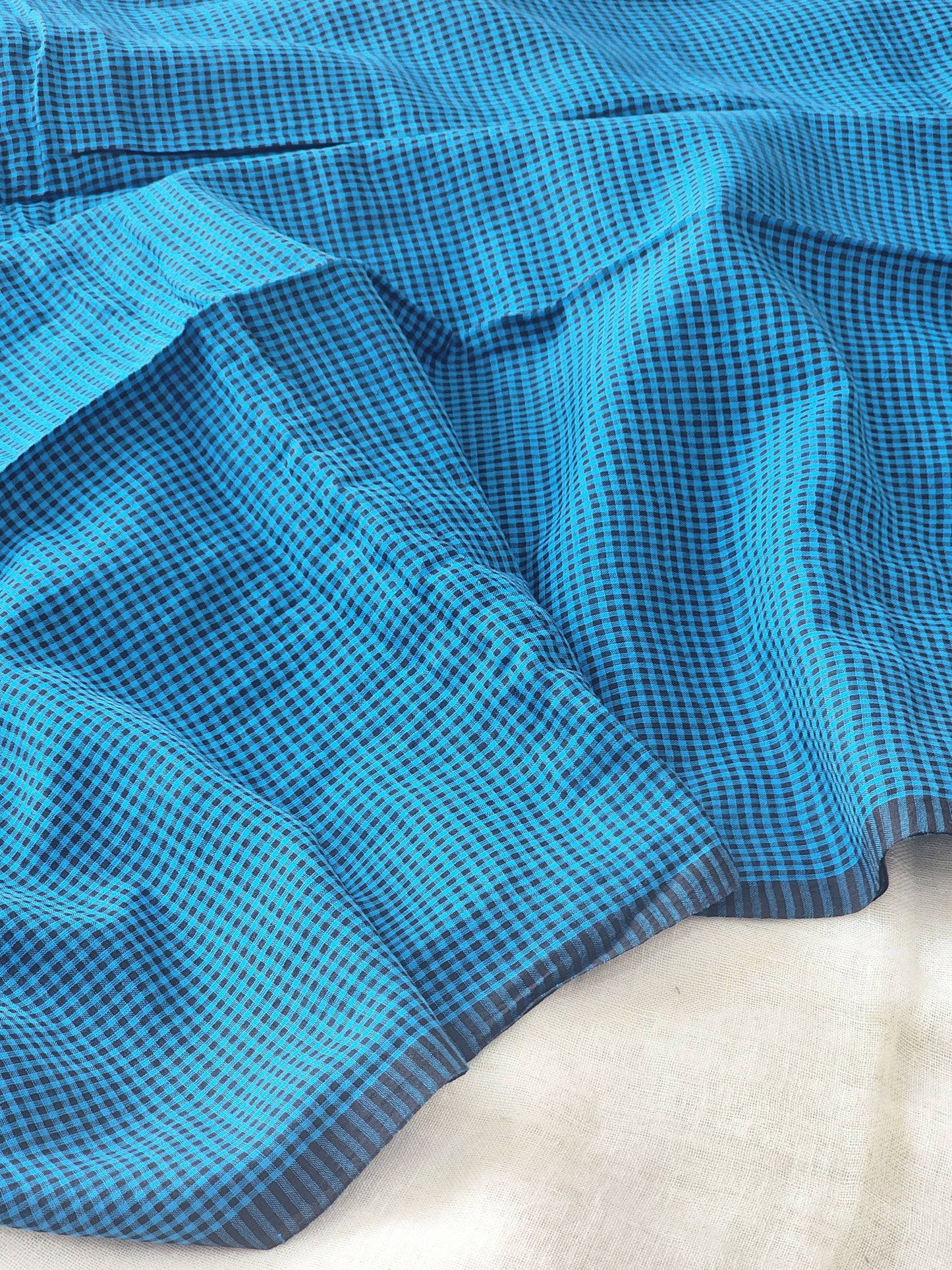 Turquoise blue Cotton Handloom Saree