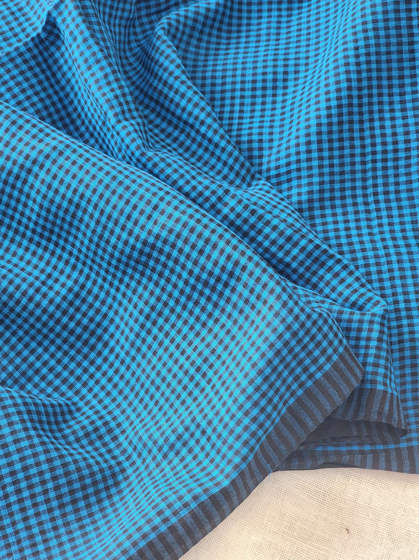 Turquoise blue Cotton Handloom Saree