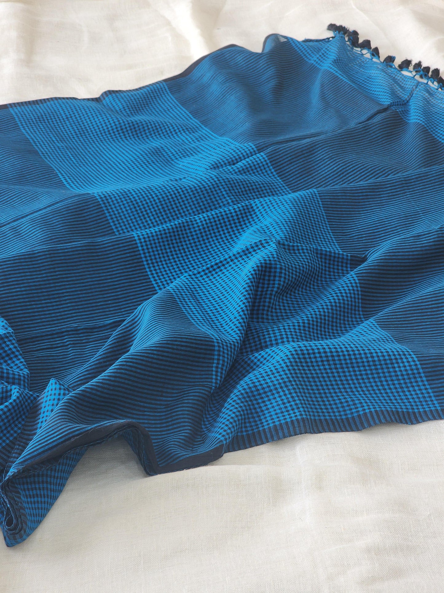 Turquoise blue Cotton Handloom Saree