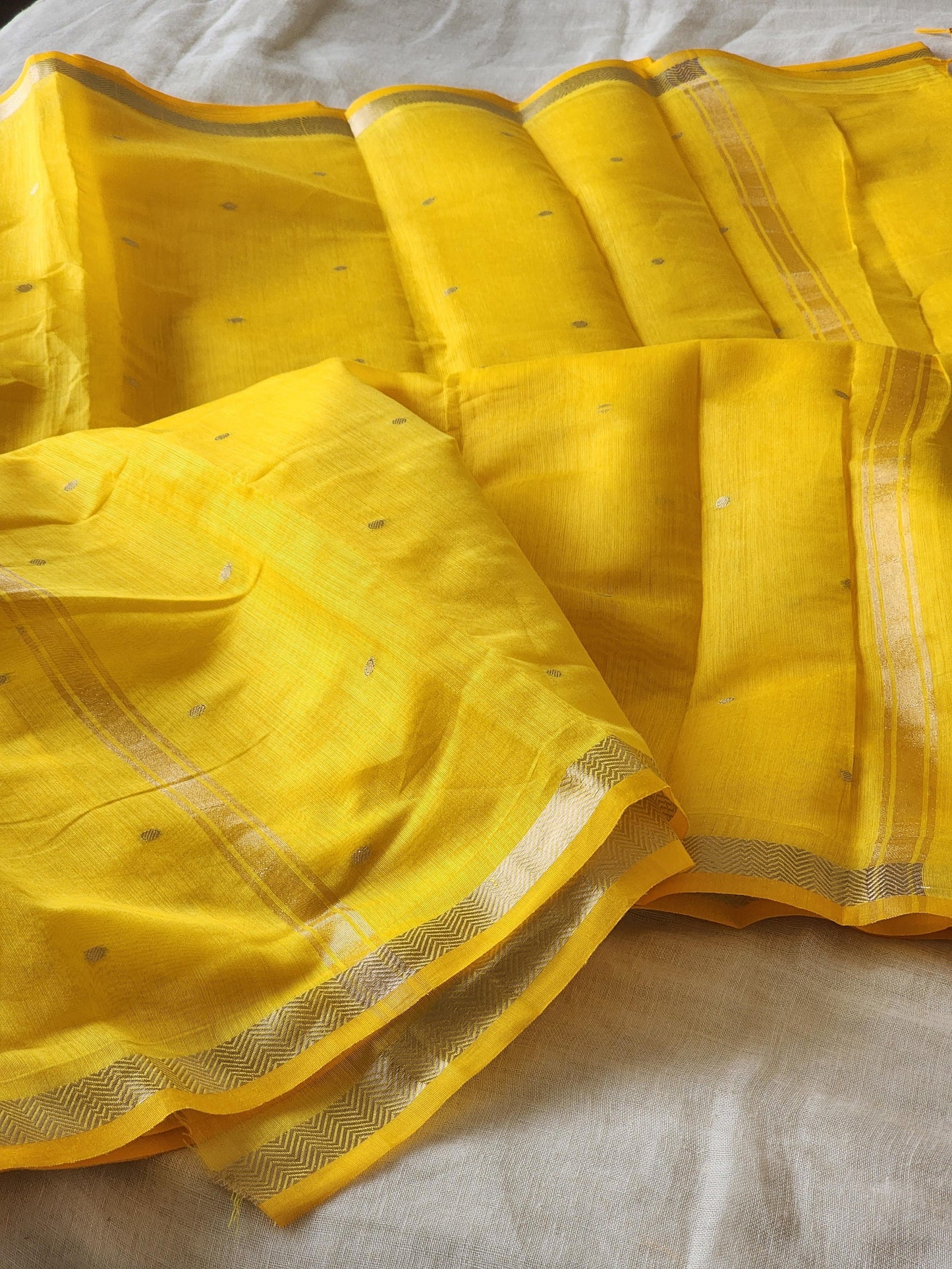 Yellow Mul Chanderi Saree