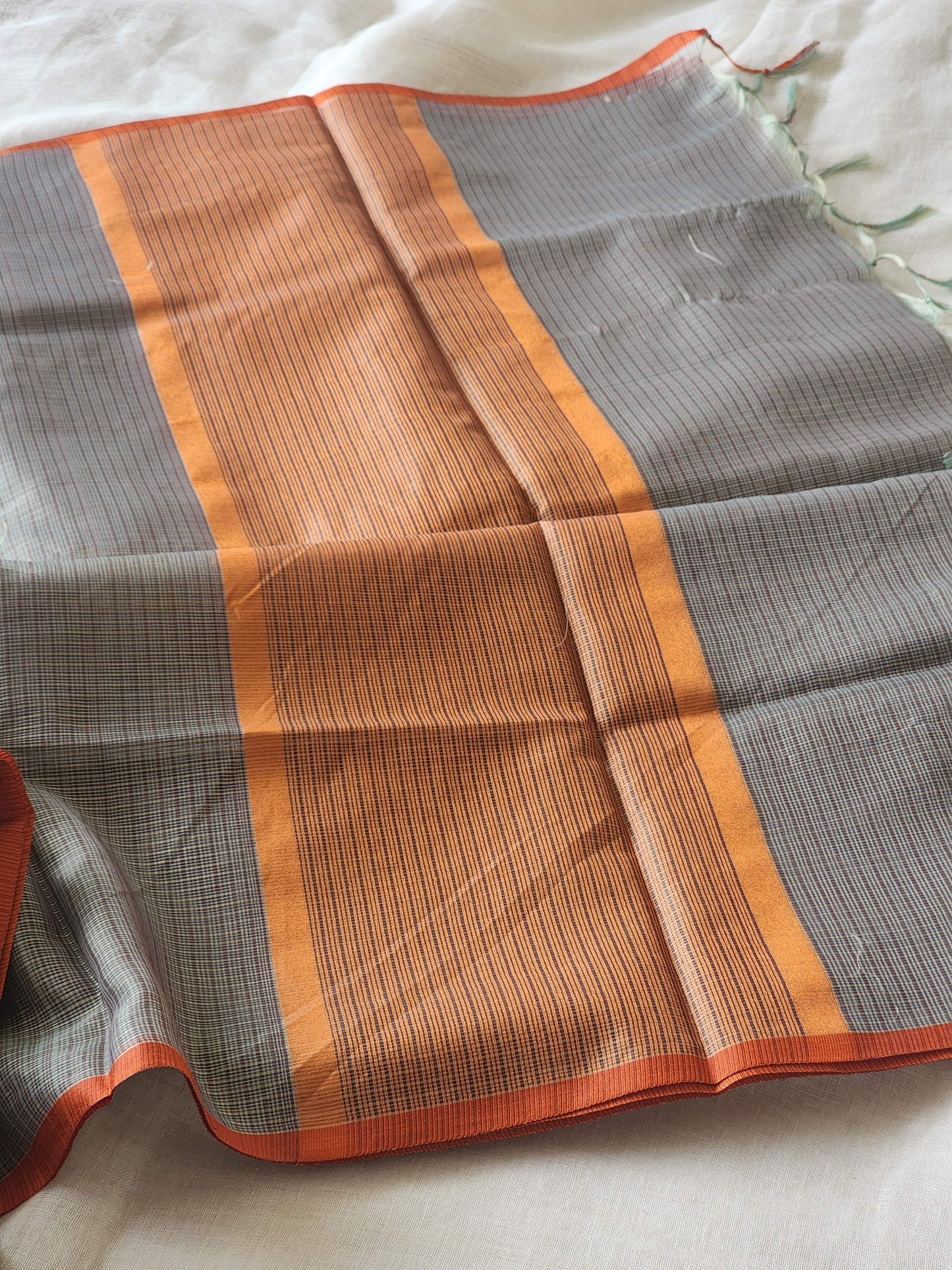 Ash grey kota cotton saree