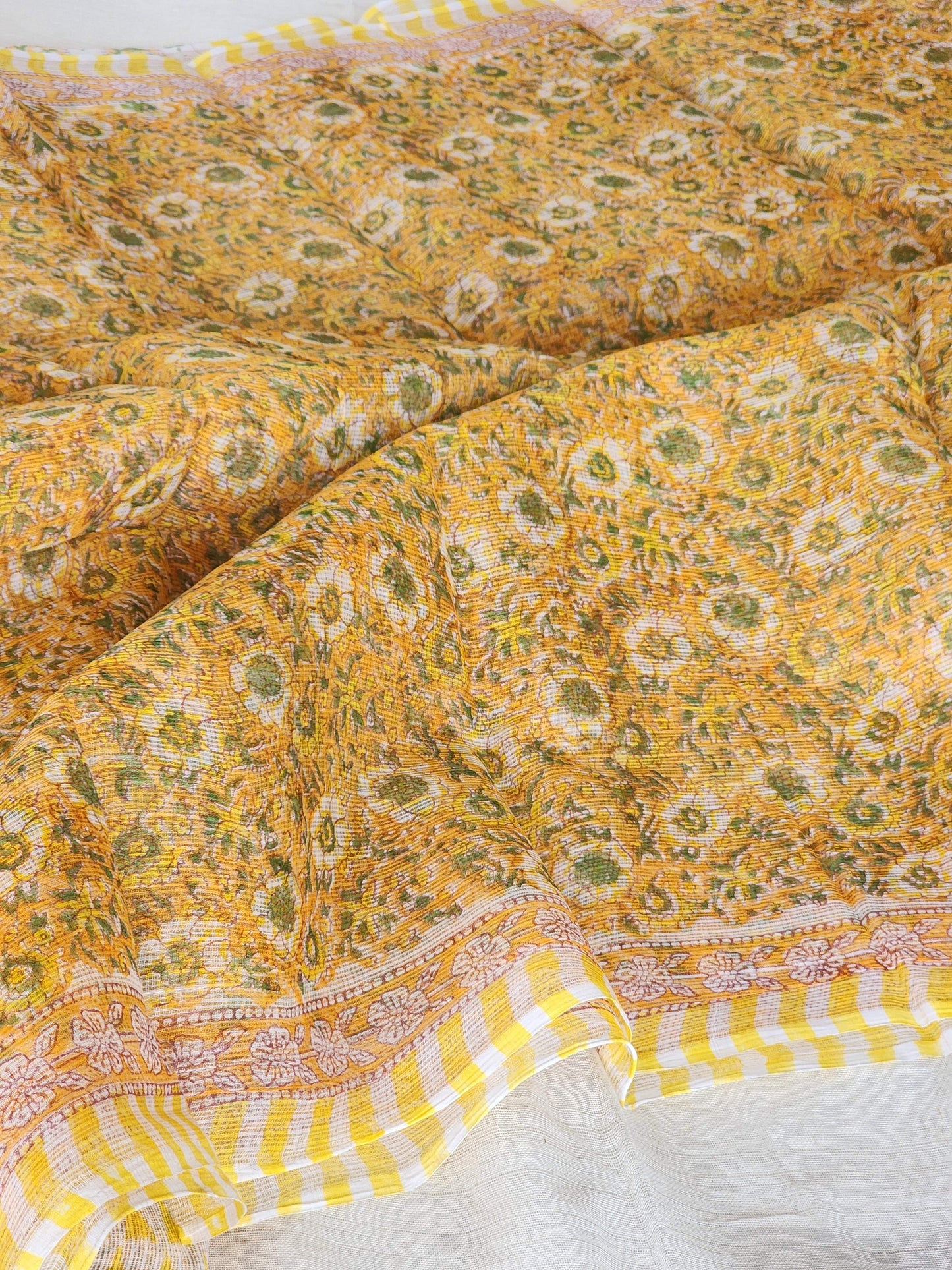 Yellow handblock kota saree