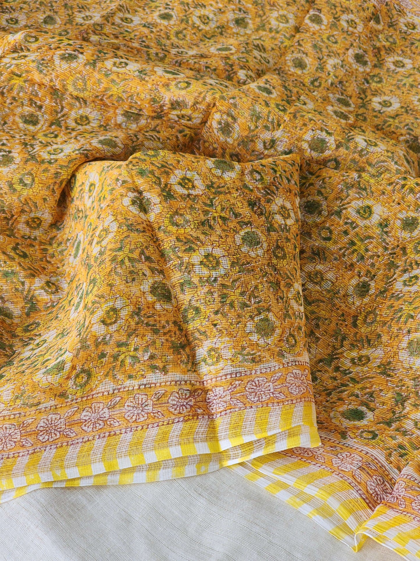Yellow handblock kota saree