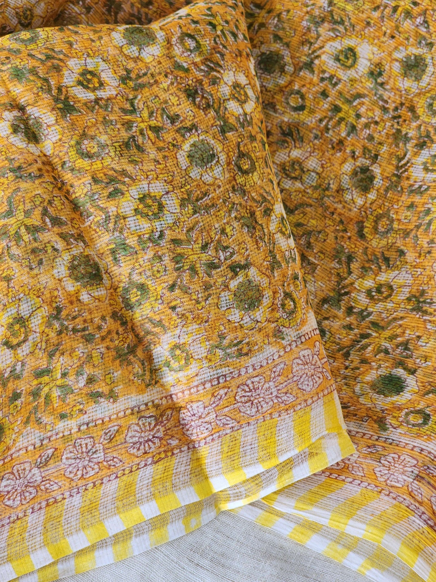 Yellow handblock kota saree