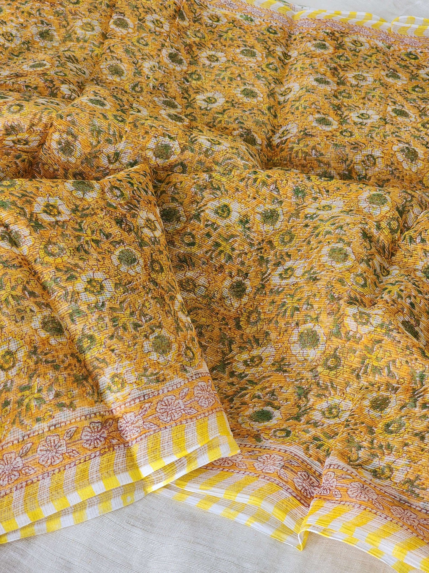 Yellow handblock kota saree