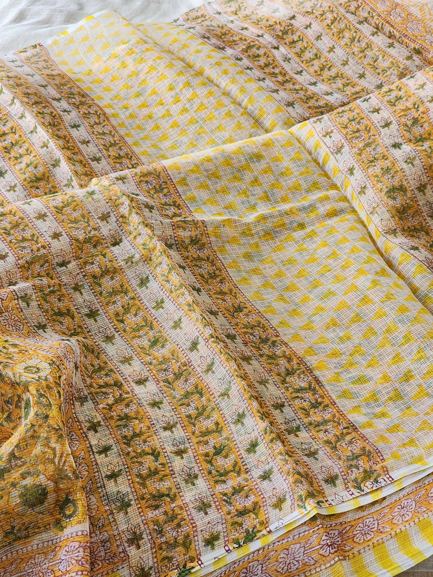 Yellow handblock kota saree