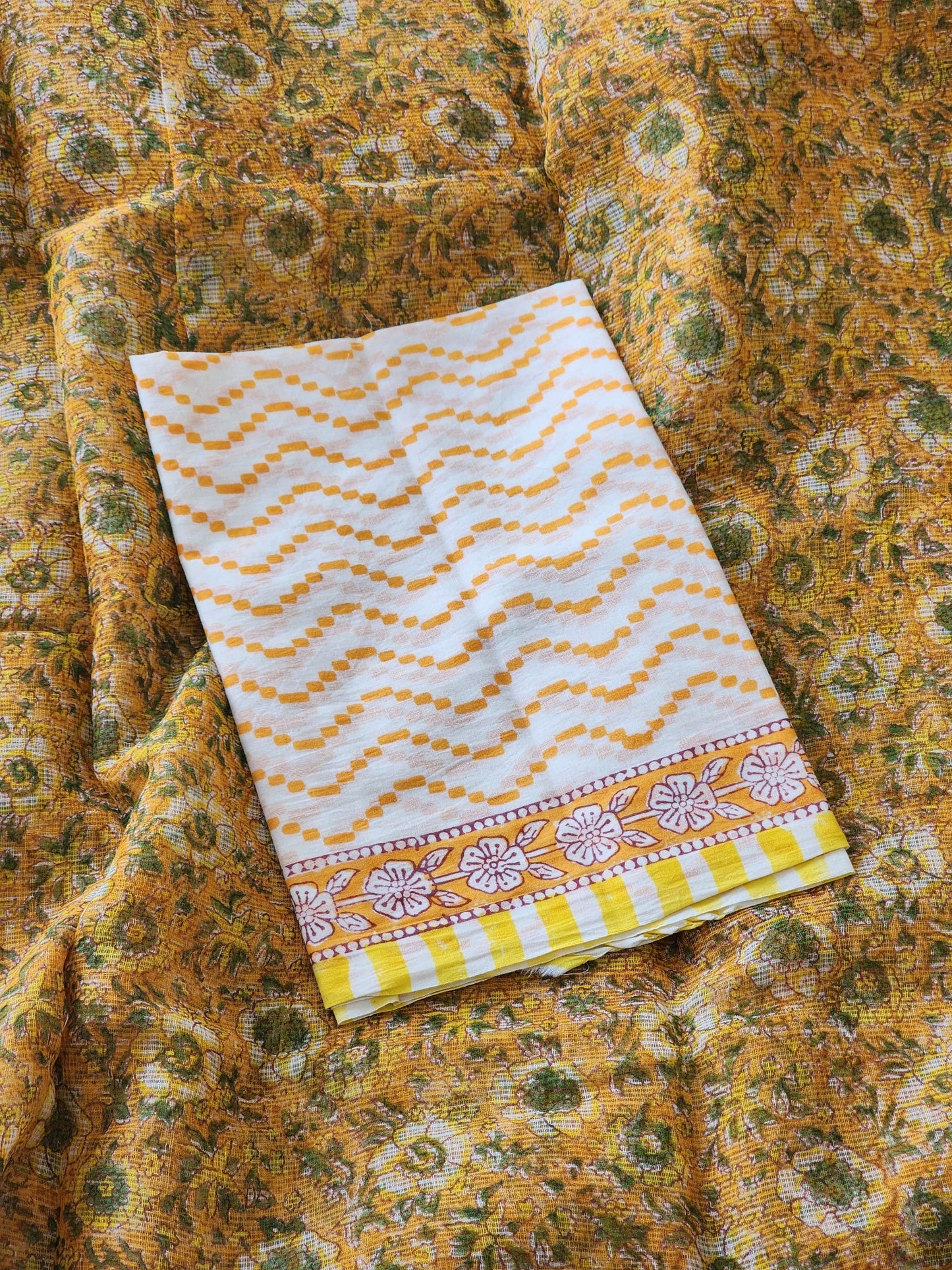 Yellow handblock kota saree