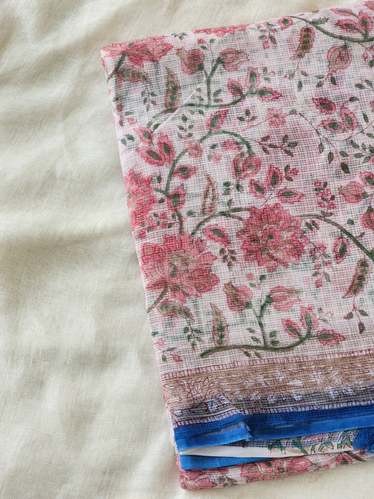 White handblock kota saree