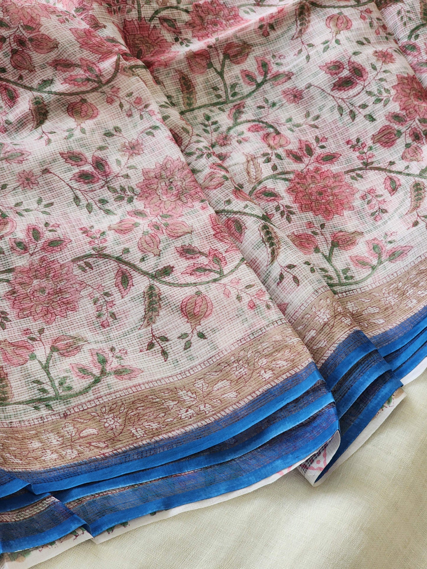 White handblock kota saree