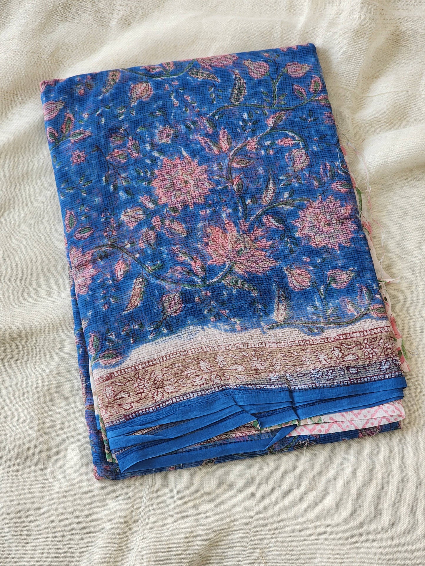 Blue handblock kota saree