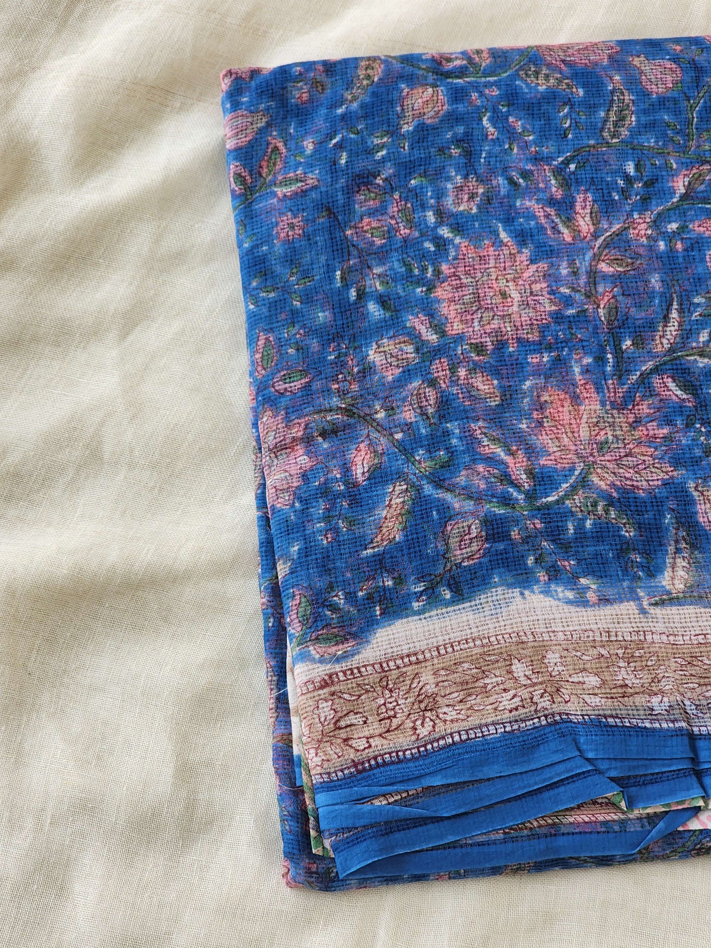 Blue handblock kota saree