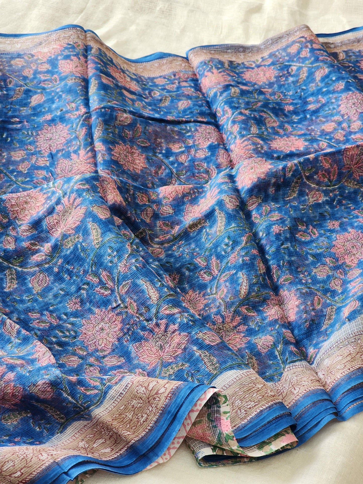 Blue handblock kota saree