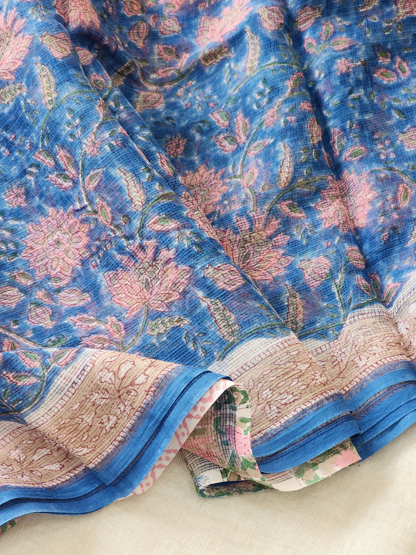 Blue handblock kota saree