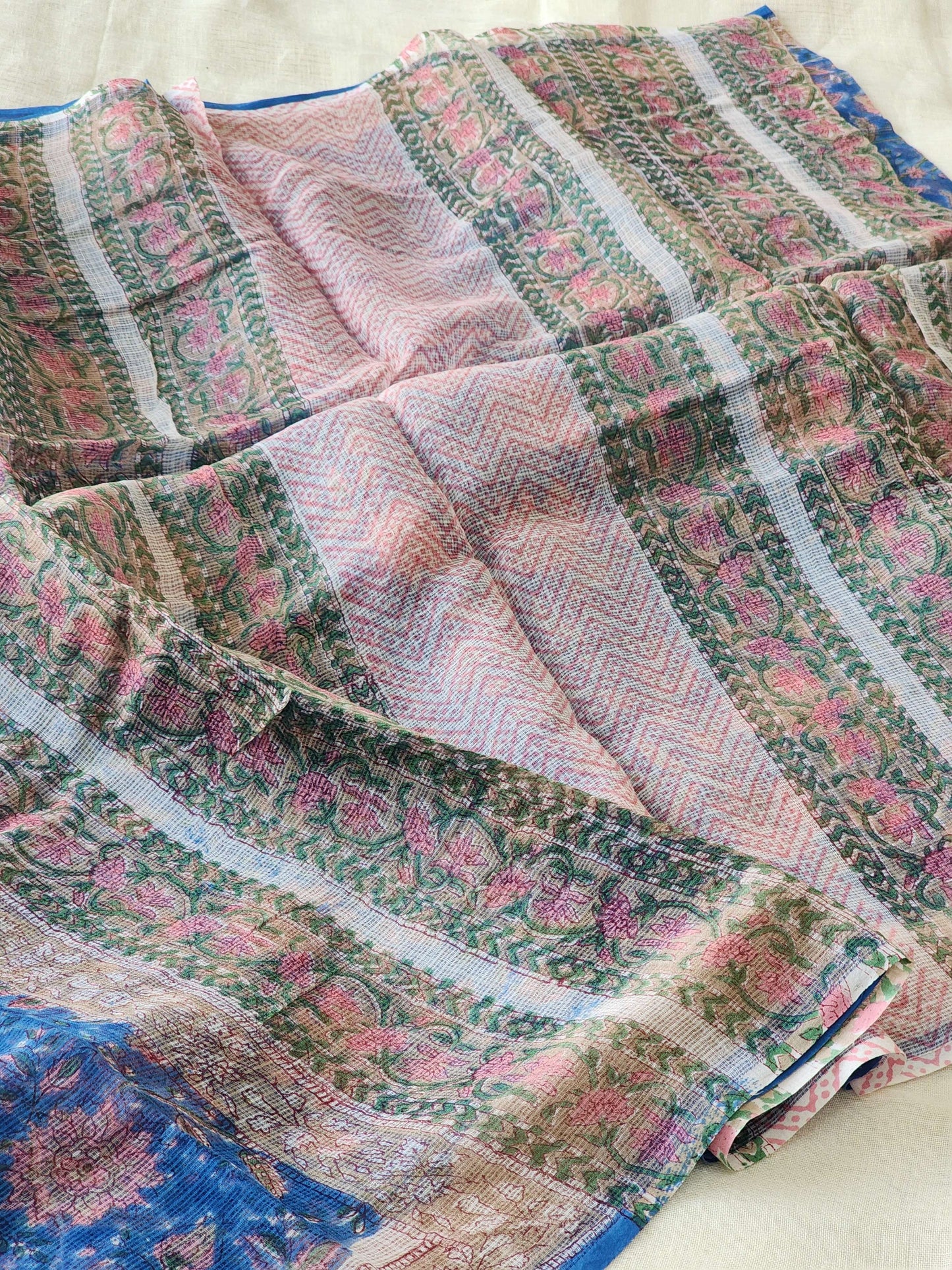 Blue handblock kota saree