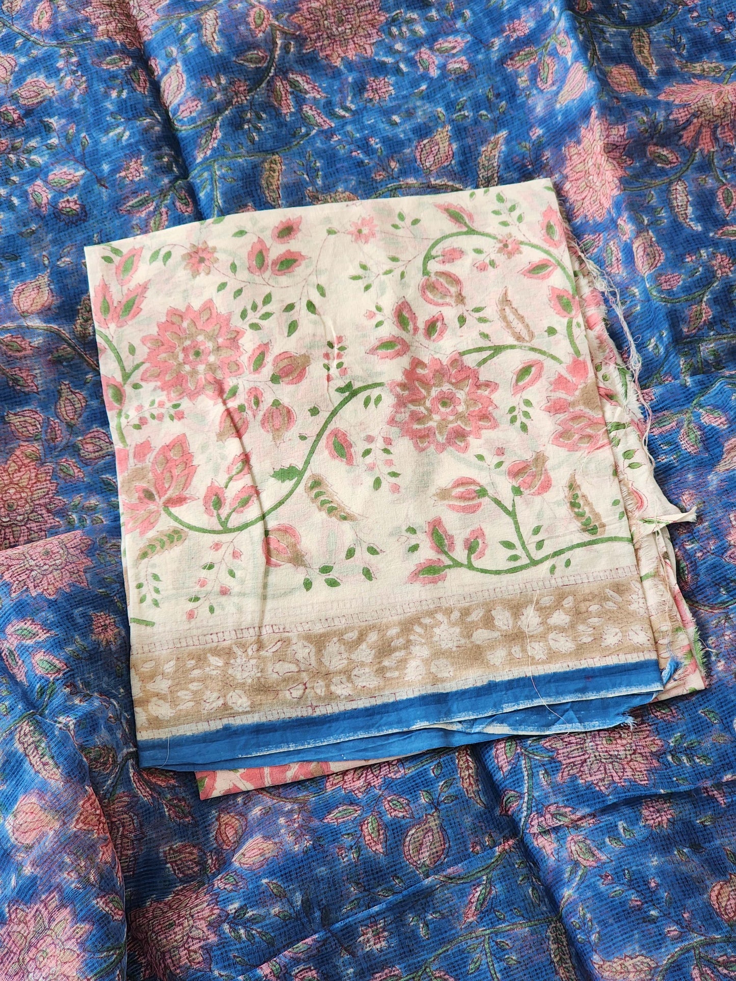 Blue handblock kota saree