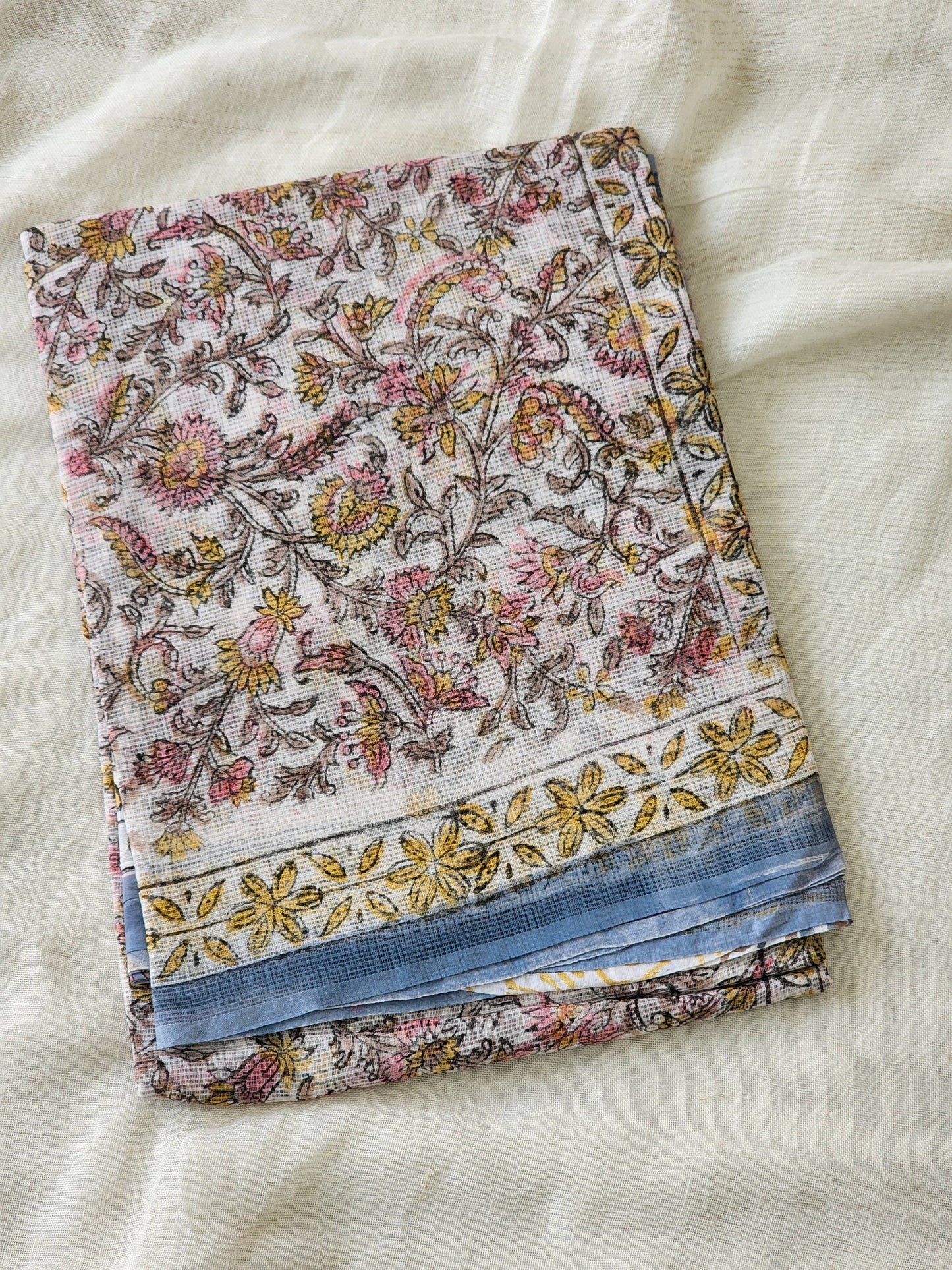 White handblock kota saree