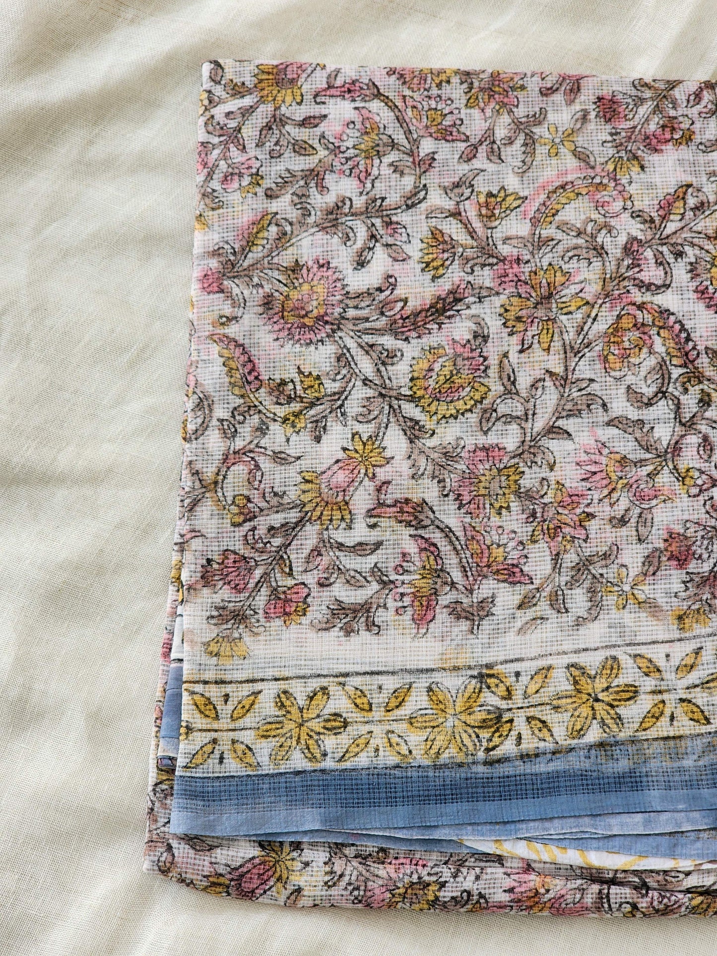 White handblock kota saree