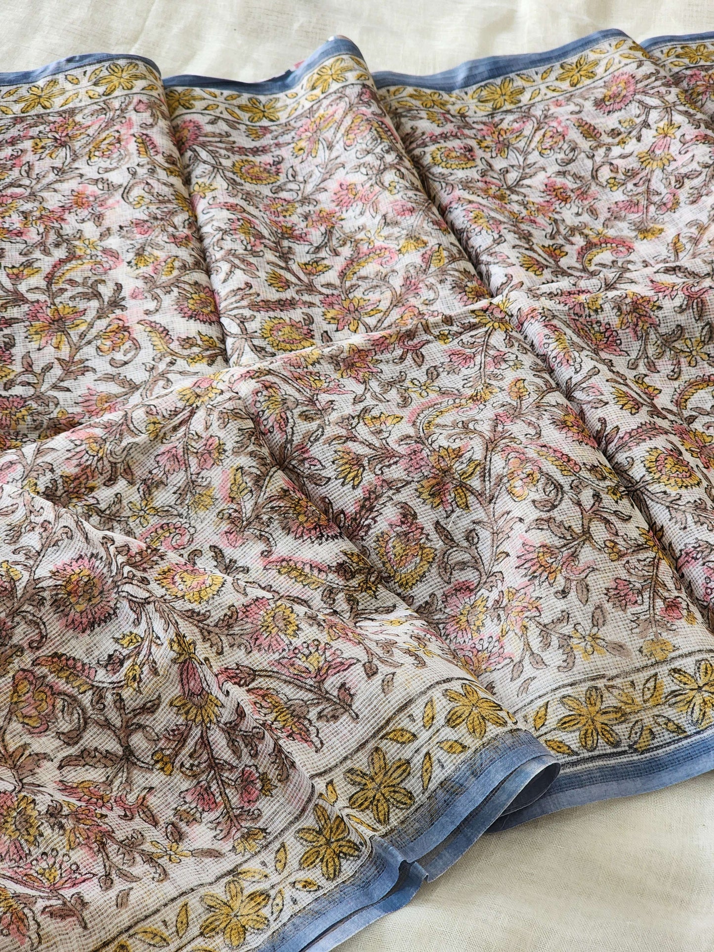 White handblock kota saree